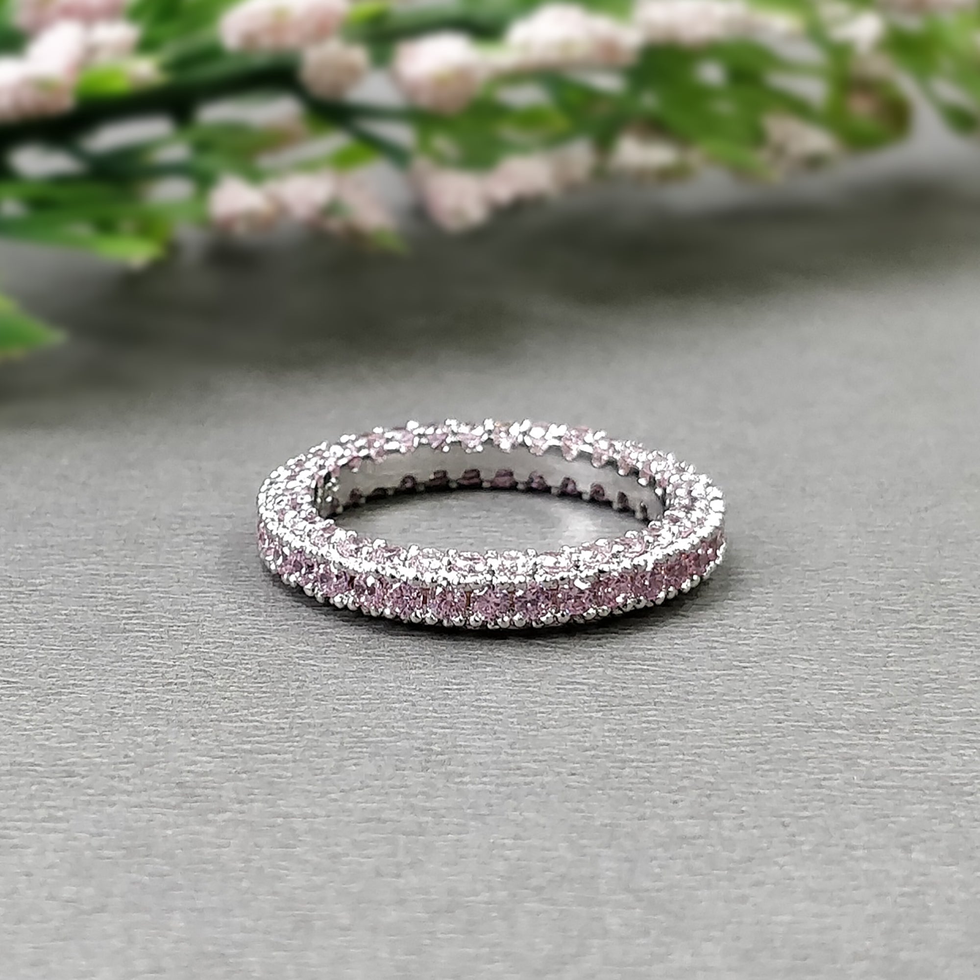 Elegant AAA Cubic Zirconia Women's Rings - White & Pink Crystal Channel Set Fashion Jewelry | Perfect Gift for Her, Anniversary, Birthday & Special Occasions