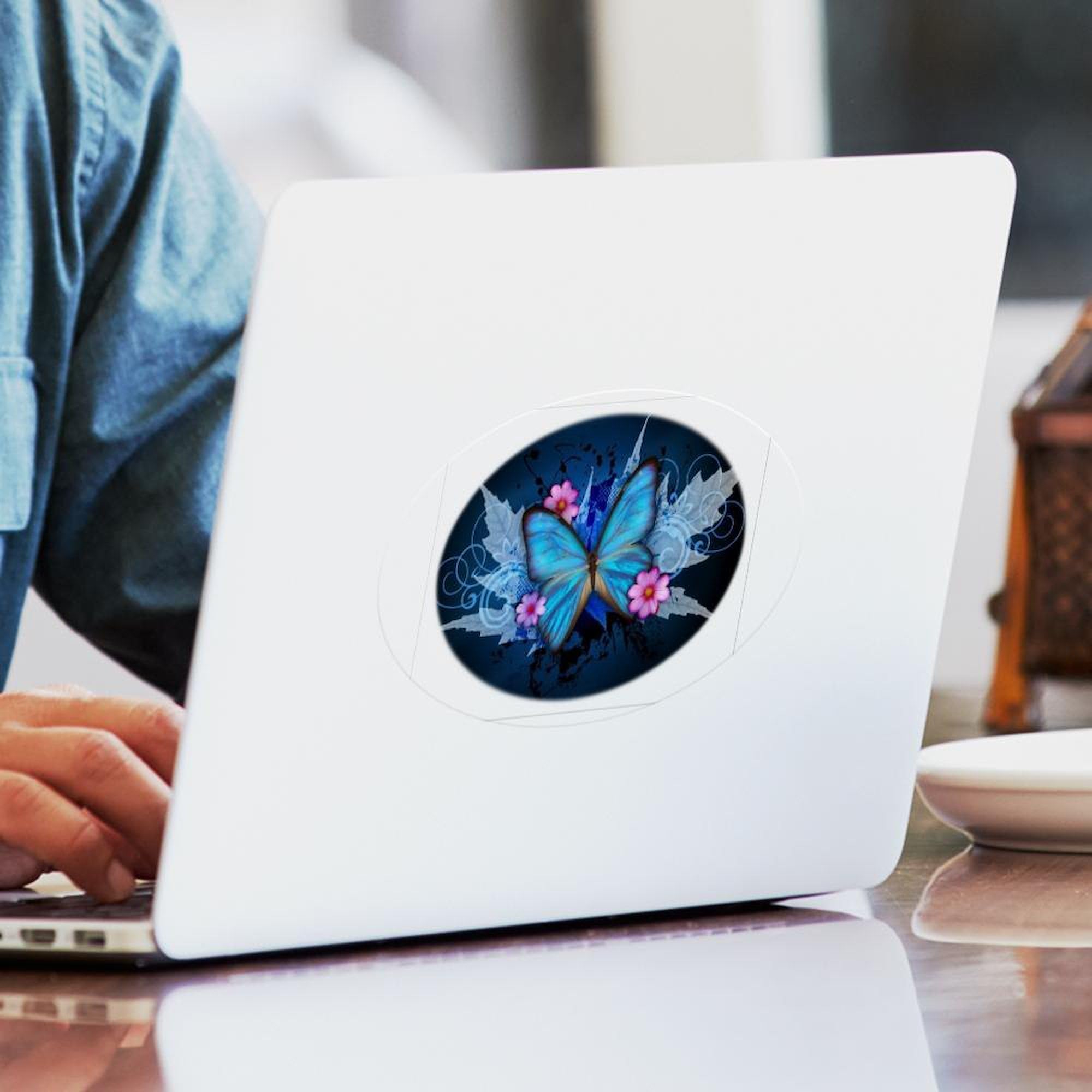 Blue Butterfly Car Bumper Sticker - Oval Decal for Cars & Laptops