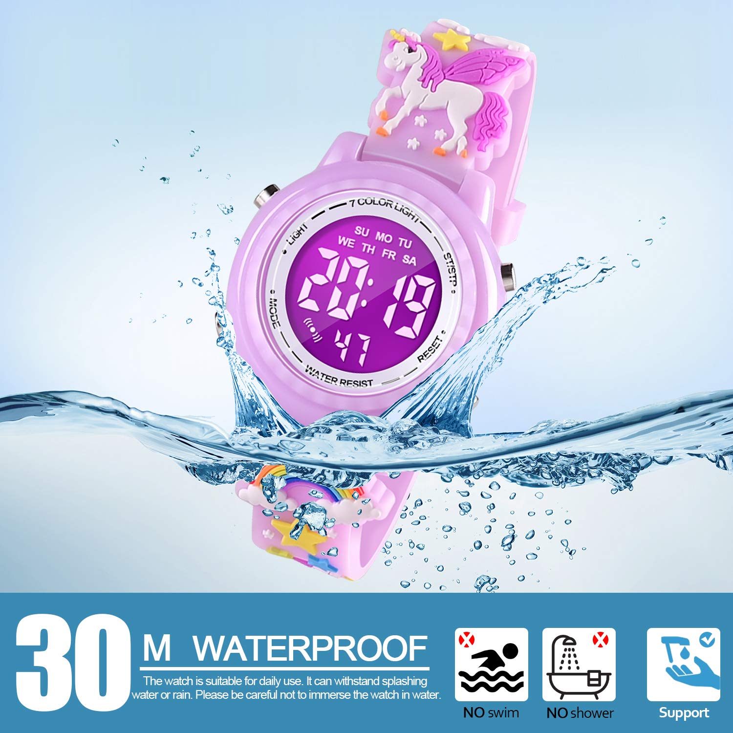 3D Cartoon Waterproof Kids Watch with Alarm - Best Gift for Girls 3-10 for School & Play