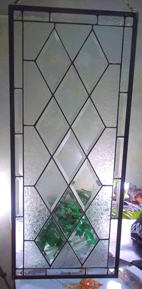 Stained Glass Window Transom Sidelight with Beveled Clear Glue Chip for Privacy - Perfect for Entryways, Bathrooms & Home Decor