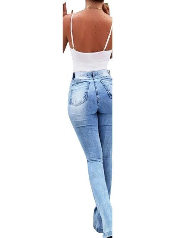 Women's High Waist Flared Jeans with Slit Detail - Trendy Bootcut Denim Pants for Casual Outfits & Night Out