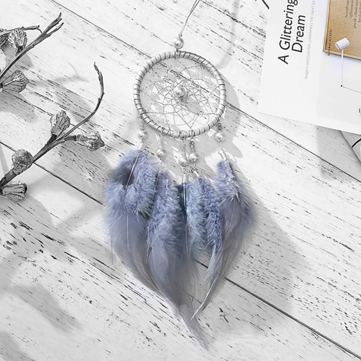 Feather Dream Catcher Car Charm Pendant - Gray Interior Rearview Hanging Decor for Car, Bedroom, and Wall - Enhance Your Space with Stylish Dream Catcher Accessories