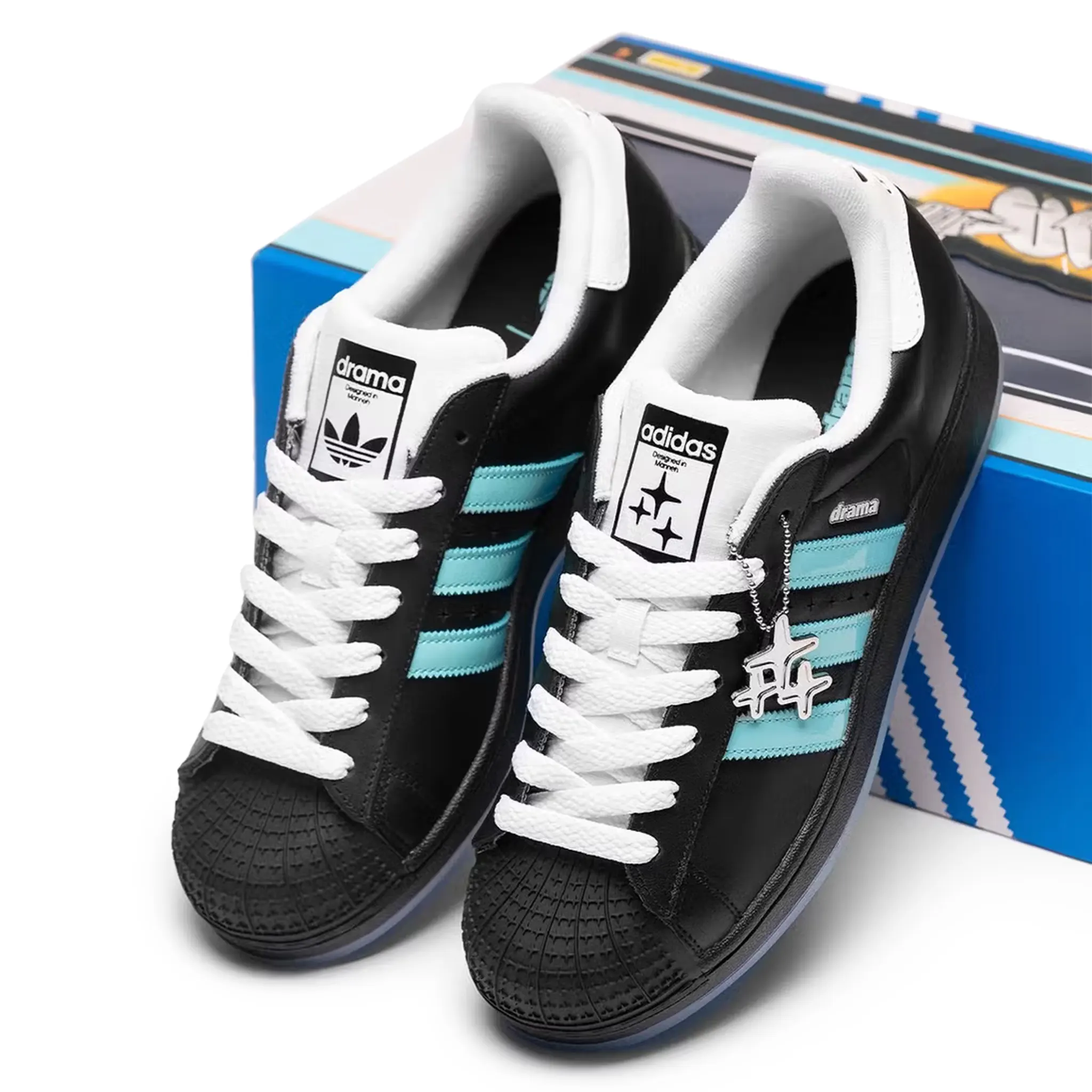Adidas Superstar II Sneakers - Black & Metrolink Blue | Drama Call Collaboration | Casual & Streetwear Fashion Shoes for Men & Women | Perfect for Everyday Wear & Urban Style