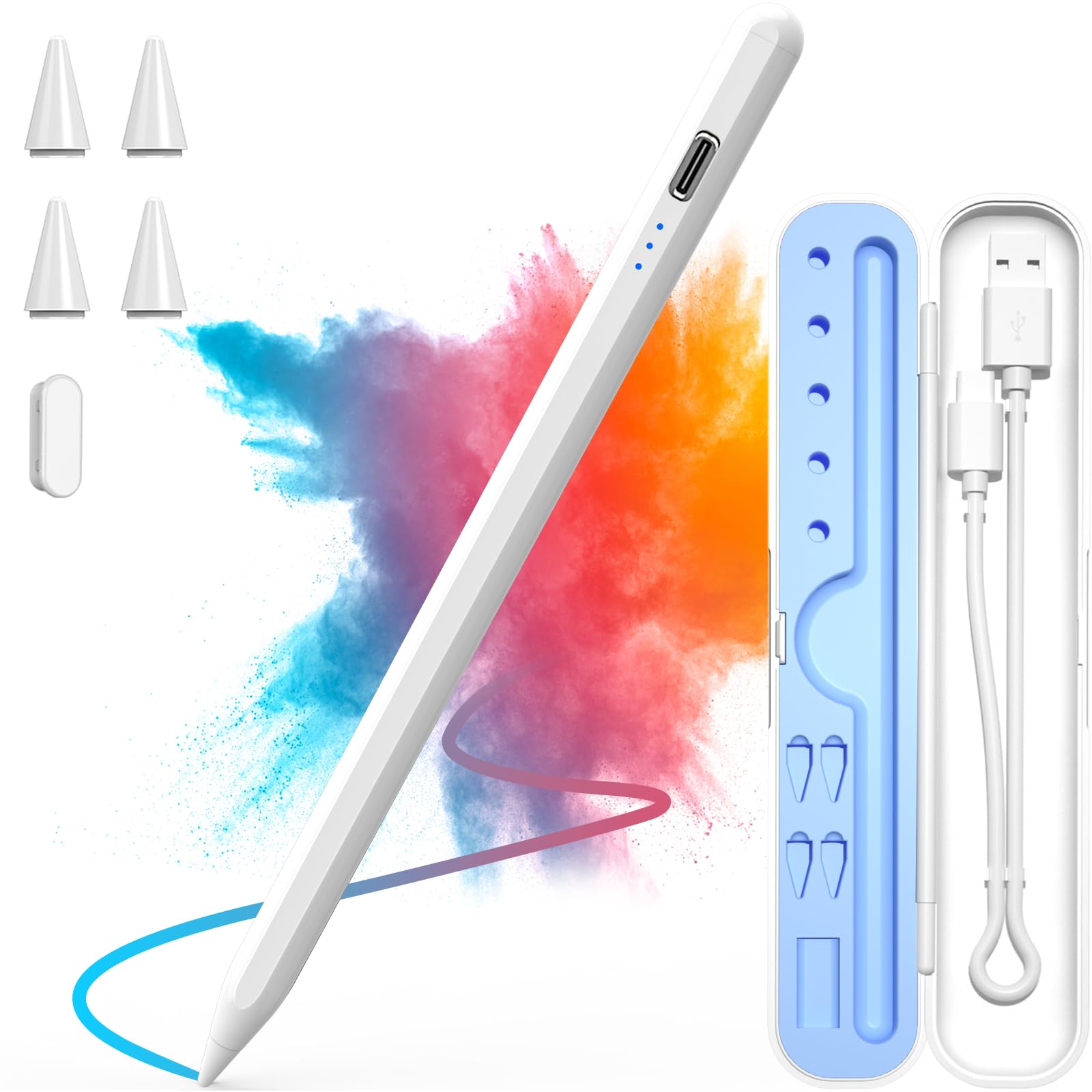 Fast Charging Stylus Pen for iPad 2018-2025 - 15 Min Quick Charge Apple Pencil Alternative with Protective Case - Compatible with iPad Pro M4, iPad Air M3/M2, iPad Mini 6 & All iPad Models - Perfect for Drawing, Note Taking & Digital Art (White)