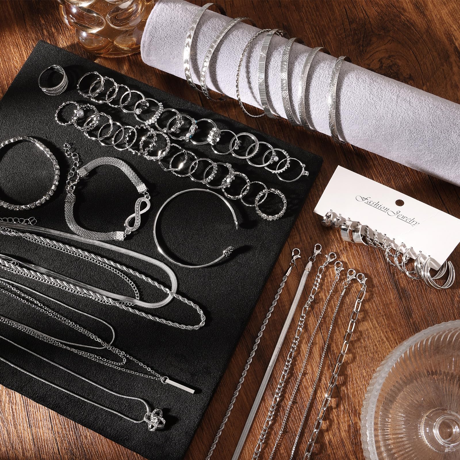 IFKM 36-Piece Silver Plated Jewelry Set for Women - 3 Necklaces, 12 Bracelets, 7 Ear Cuffs, 14 Knuckle Rings - Valentine's Day, Anniversary, Birthday Gift for Her - Perfect for Parties, Date Nights & Special Occasions