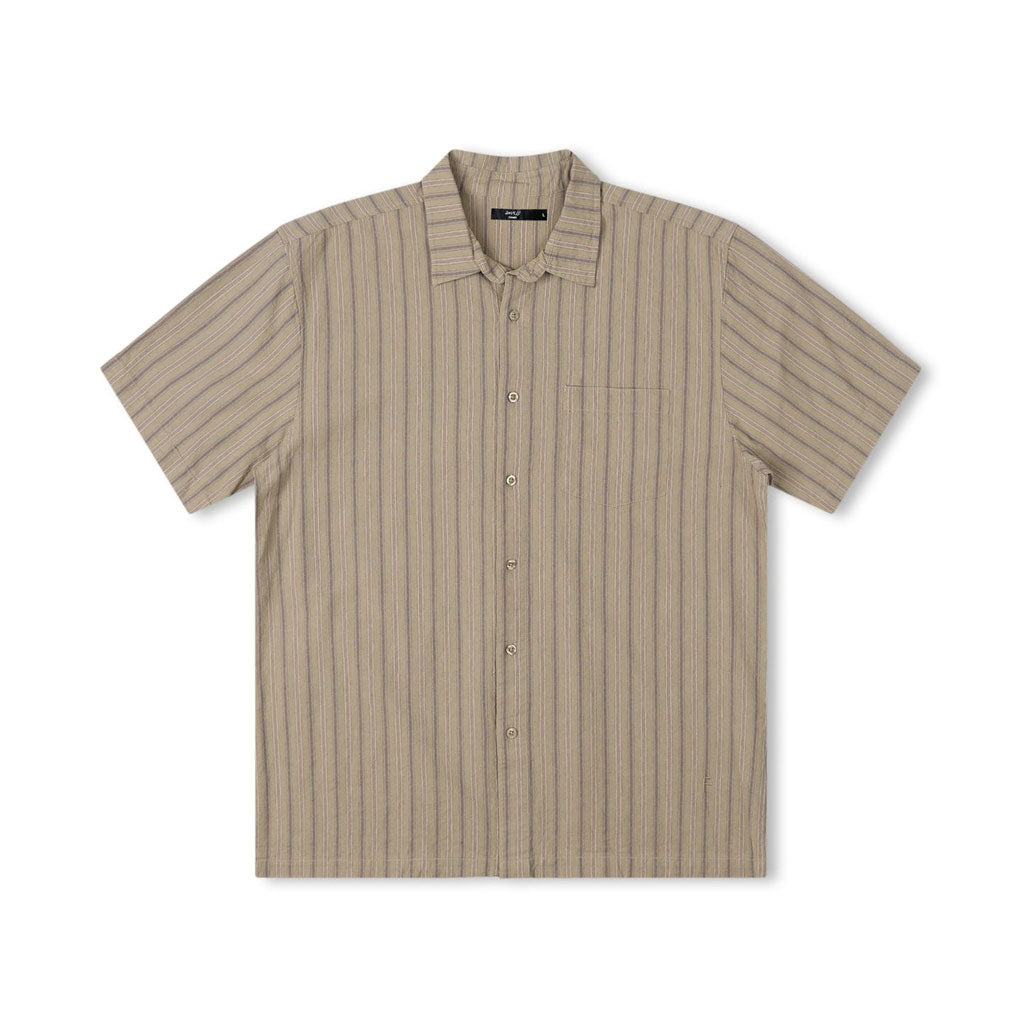 Former Reynolds Striped Short Sleeve Woven Shirt in Moss Green - Perfect for Casual Outings and Summer Wardrobe