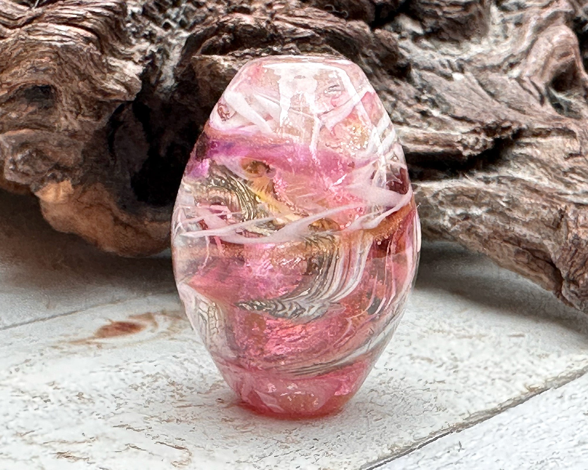 Handmade Elegant Pink Swirl Glass Lampwork Focal Bead for Jewelry Making - Perfect for Necklaces, Bracelets & DIY Craft Projects