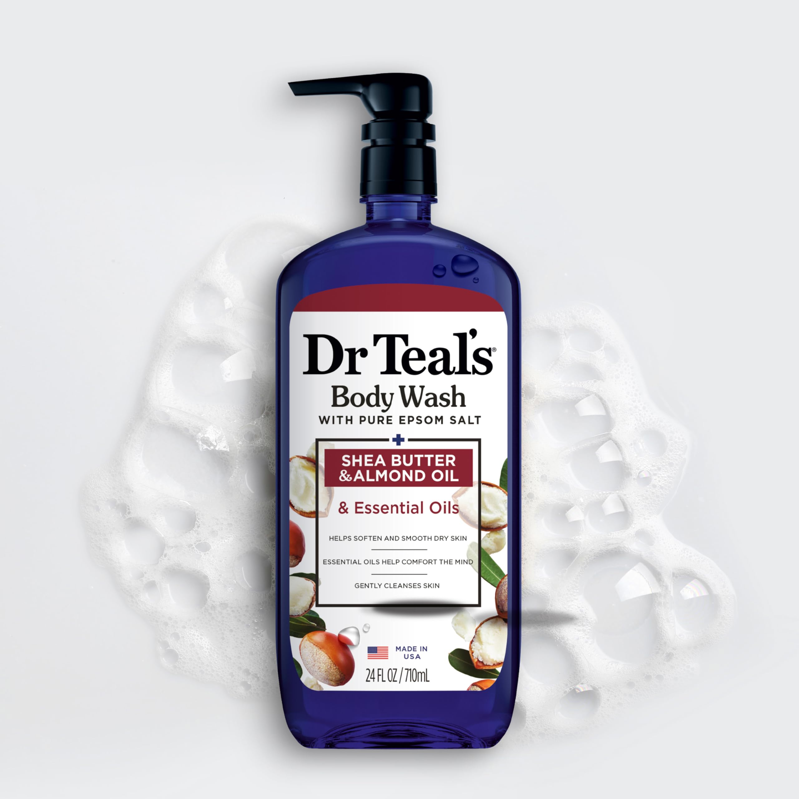 Dr Teal's Body Wash with Pure Epsom Salt, Shea Butter & Almond Oil - 24 fl oz (Pack of 4) | Moisturizing & Relaxing Shower Gel for Stress Relief & Muscle Recovery - Perfect for Post-Workout, Spa Day & Self-Care Routine
