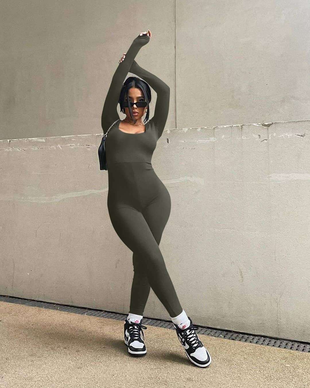 GOKATOSAU Women's Sexy Long Sleeve Bodycon Jumpsuit - Solid Color Clubwear & Party Outfit for Nightlife, Date Night & Special Occasions