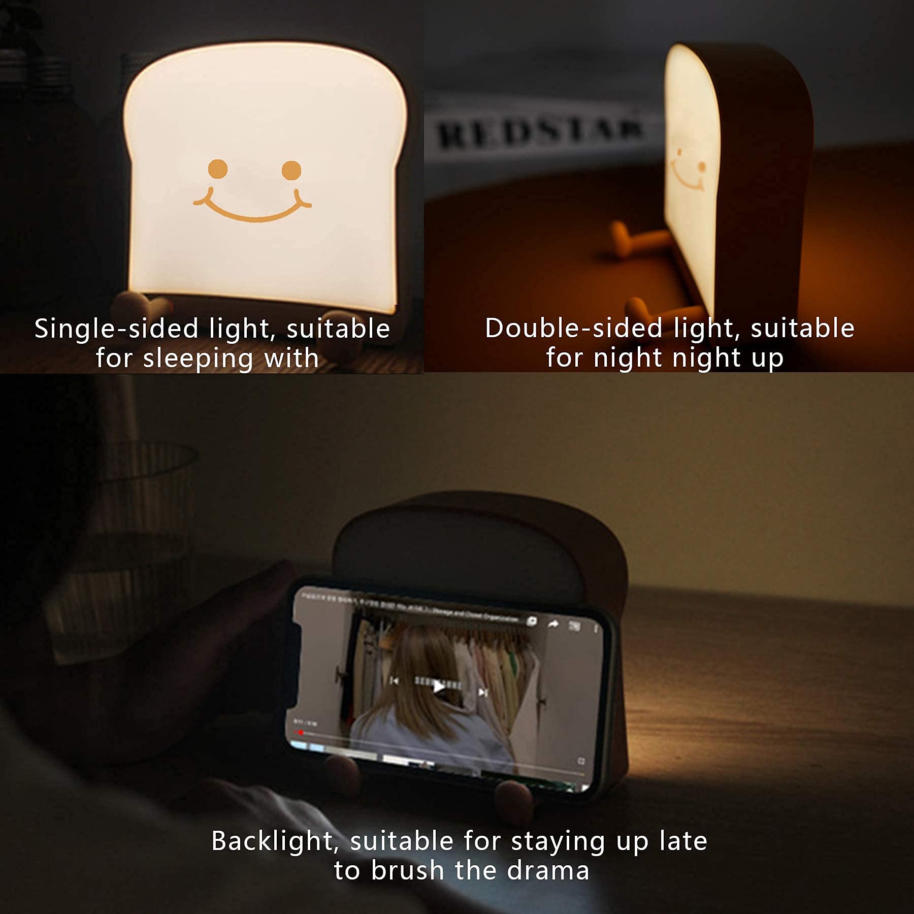 QANYI Toast Bread Night Light - Soft LED Toast Lamp with Cute Smiling Face, Warm Bedside Table Lamp for Girls Room Decor | Perfect Graduation Gift for Teen Girls 10-14 Years Old | Cozy Reading Light & Nighttime Companion