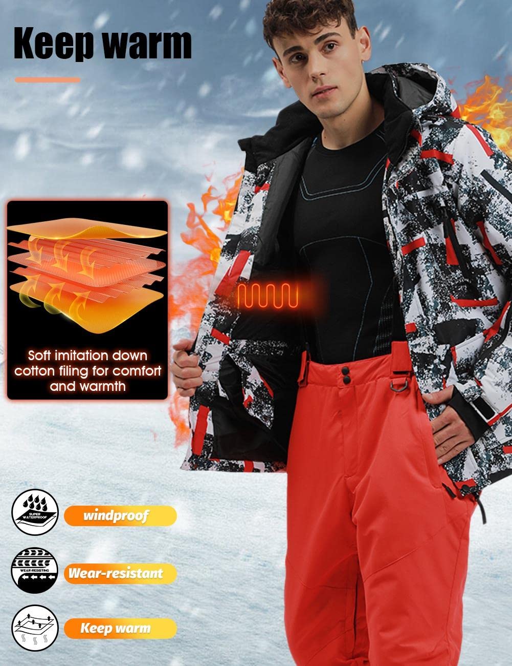 YEEFINE Men's Waterproof Ski Suit Winter Snowboard Jacket & Pants Set for Skiing, Snowboarding & Outdoor Winter Sports