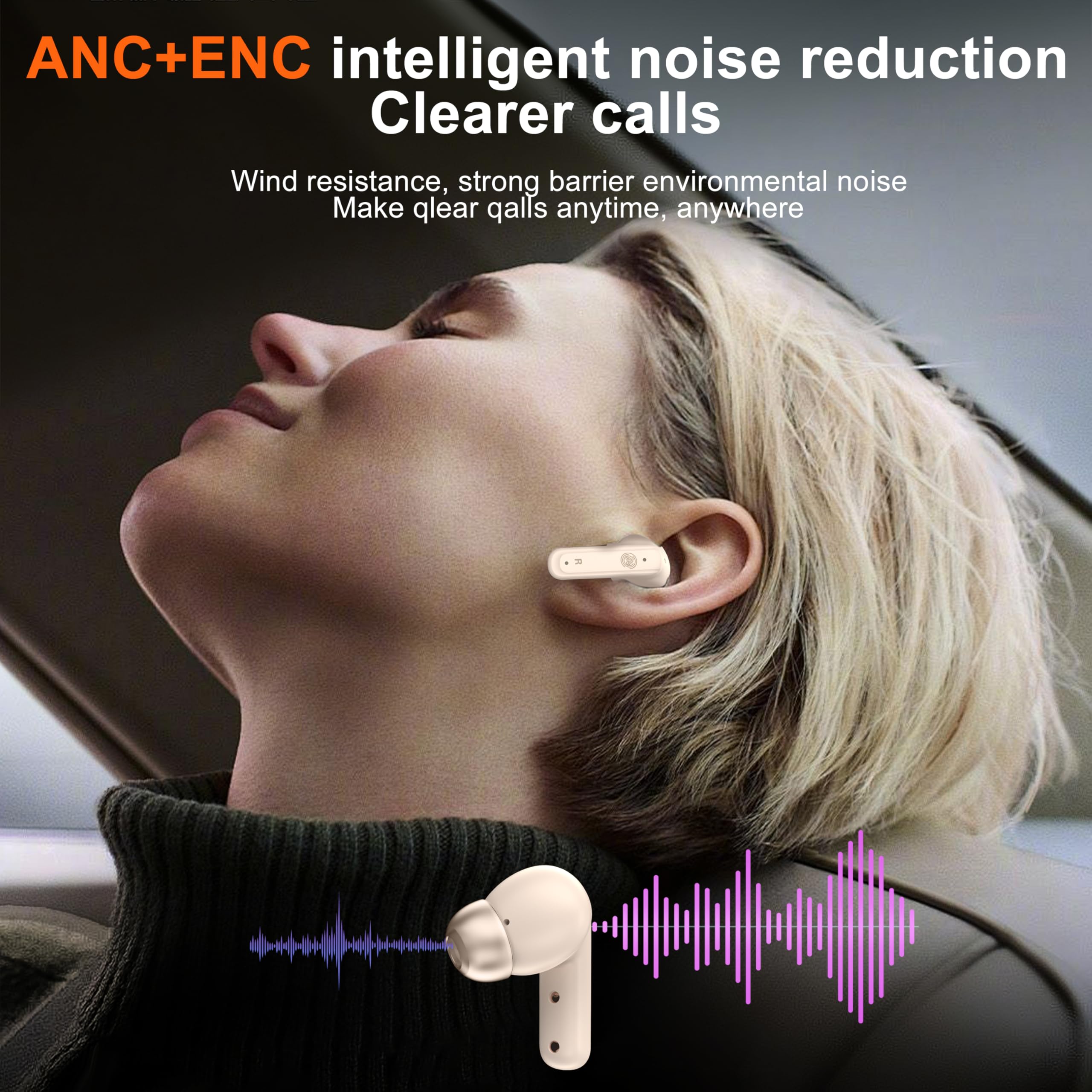THREE PEACHES Wireless Bluetooth Earbuds with ANC/ENC Noise Cancellation, Touch Control LED Display, Gaming Headphones for iPhone/Android - Perfect for Workouts, Commuting & Gaming
