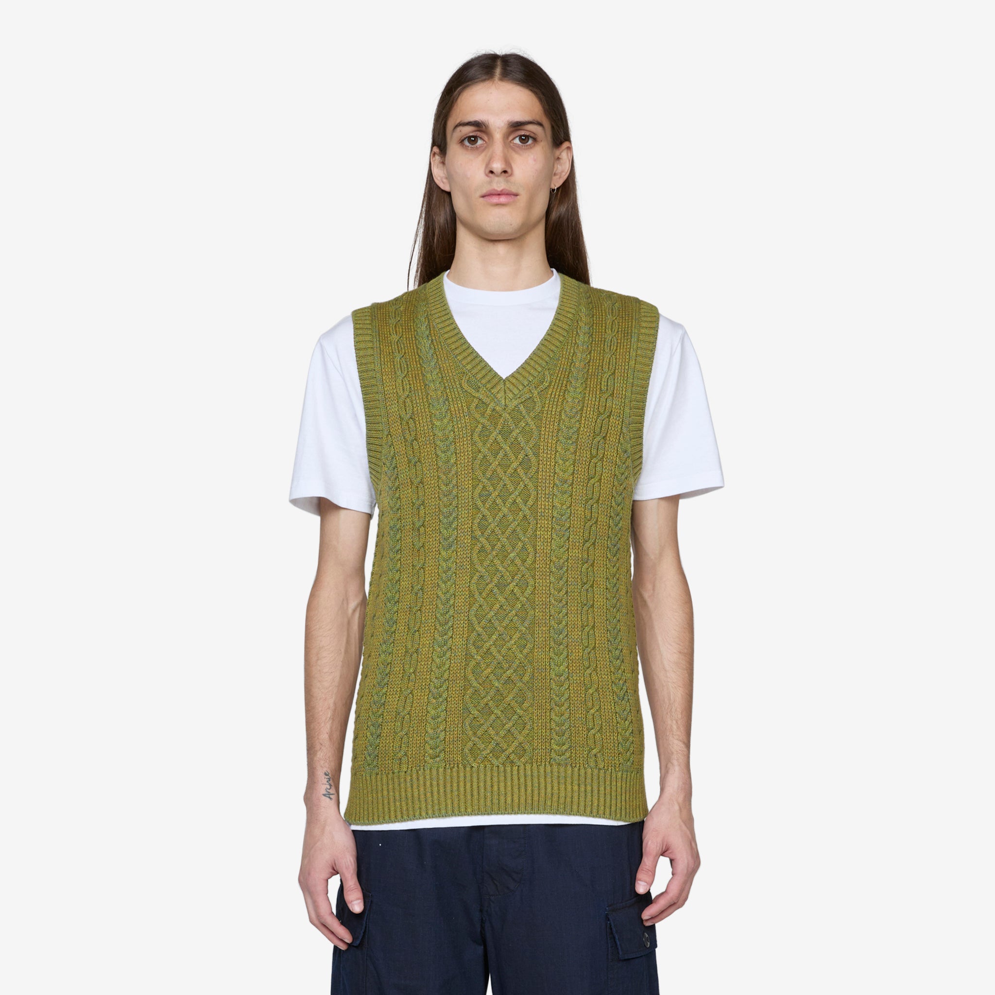 Men's Alan Pattern Vest - 100% Cotton & Wool Blend, Green - Perfect for Outdoor Hiking, Camping & Casual Wear