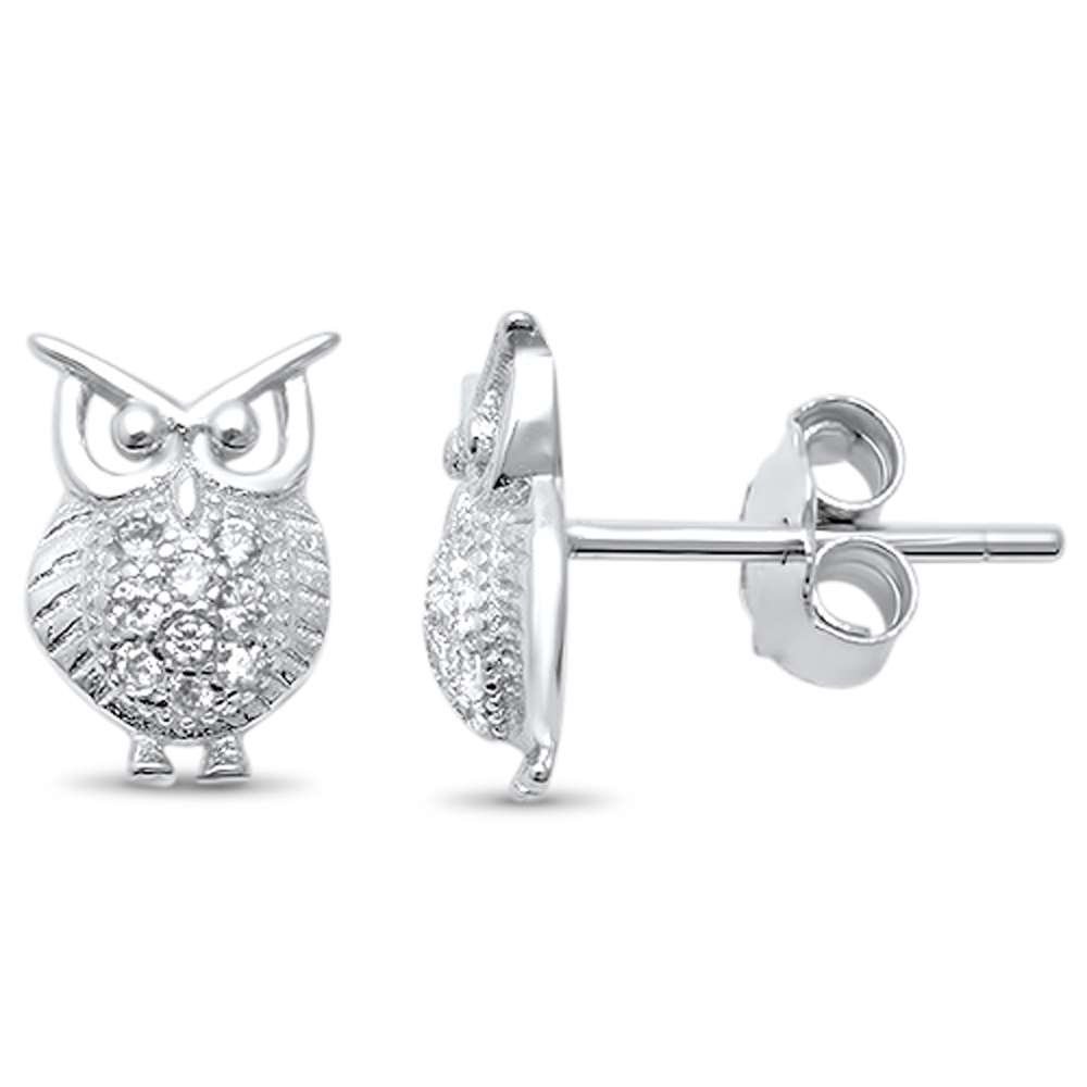 Sterling Silver Whimsical Micro Pave Owl Earrings - Dainty Animal Jewelry for Women, Perfect for Gifts, Parties & Everyday Wear