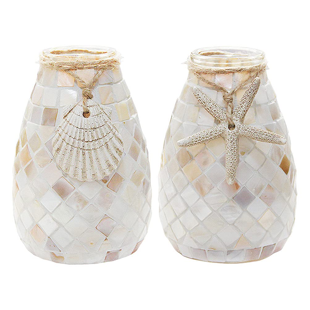 BESPORTBLE 2-Piece Mosaic Flower Vase Set - Handcrafted Shell Glass Vases for Home Decor, Wedding Centerpieces, and Tabletop Display