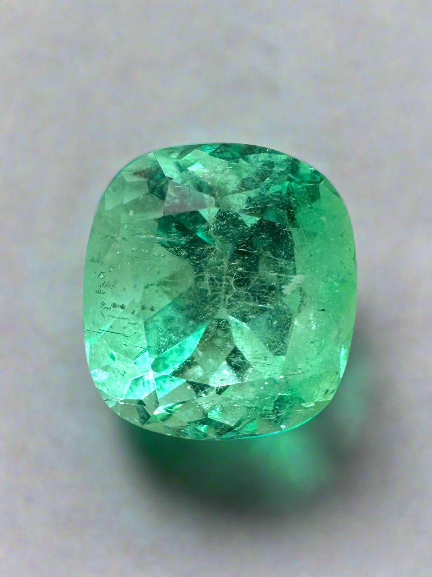 2.31 Carat 8.5x8mm Vibrant Yellowish Green Natural Loose Colombian Emerald Cushion Cut Gemstone for Jewelry Making, Engagement Rings & Collector's Display