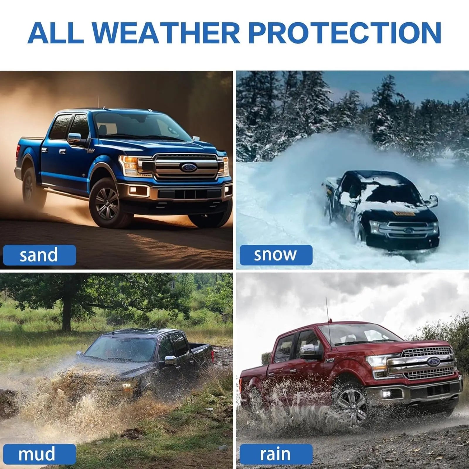 WEIZE All-Weather TPE Floor Mats for Ford F-150 & F-150 Lightning SuperCrew Cab 2015-2024 - 1st & 2nd Row Seat Liners, Black | Heavy Duty Protection for Mud, Snow & Spills | Perfect for Off-Roading, Work Trucks & Family Adventures