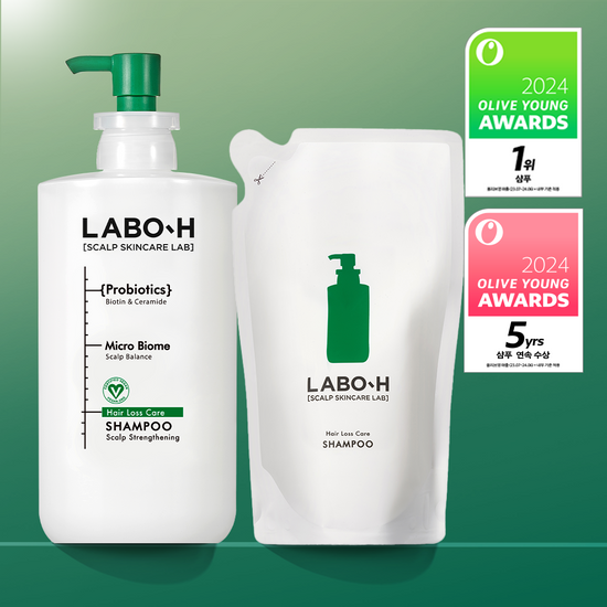 LABO H Scalp Strengthening Shampoo for Hair Loss Treatment - 750ml Bottle + 600ml Refill Pack - Volumizing & Thinning Hair Care Solution for Men & Women - Perfect for Daily Use & Hair Regrowth Routine