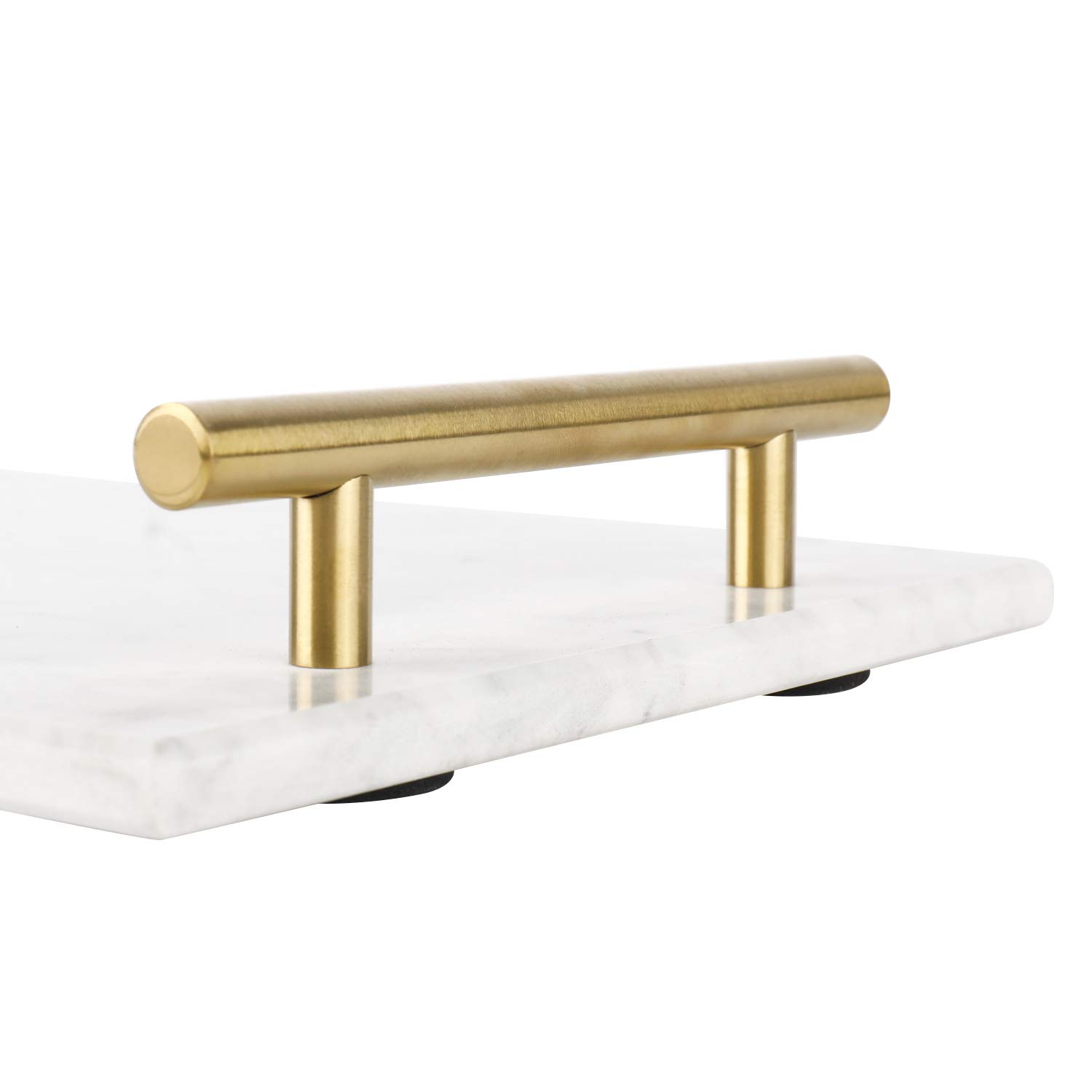 HighFree Handmade Marble Stone Decorative Tray with Copper Metal Handles - Elegant Vanity Organizer for Counter, Dresser, Nightstand & Desk (White) | Perfect for Jewelry Display, Bathroom Essentials & Home Decor