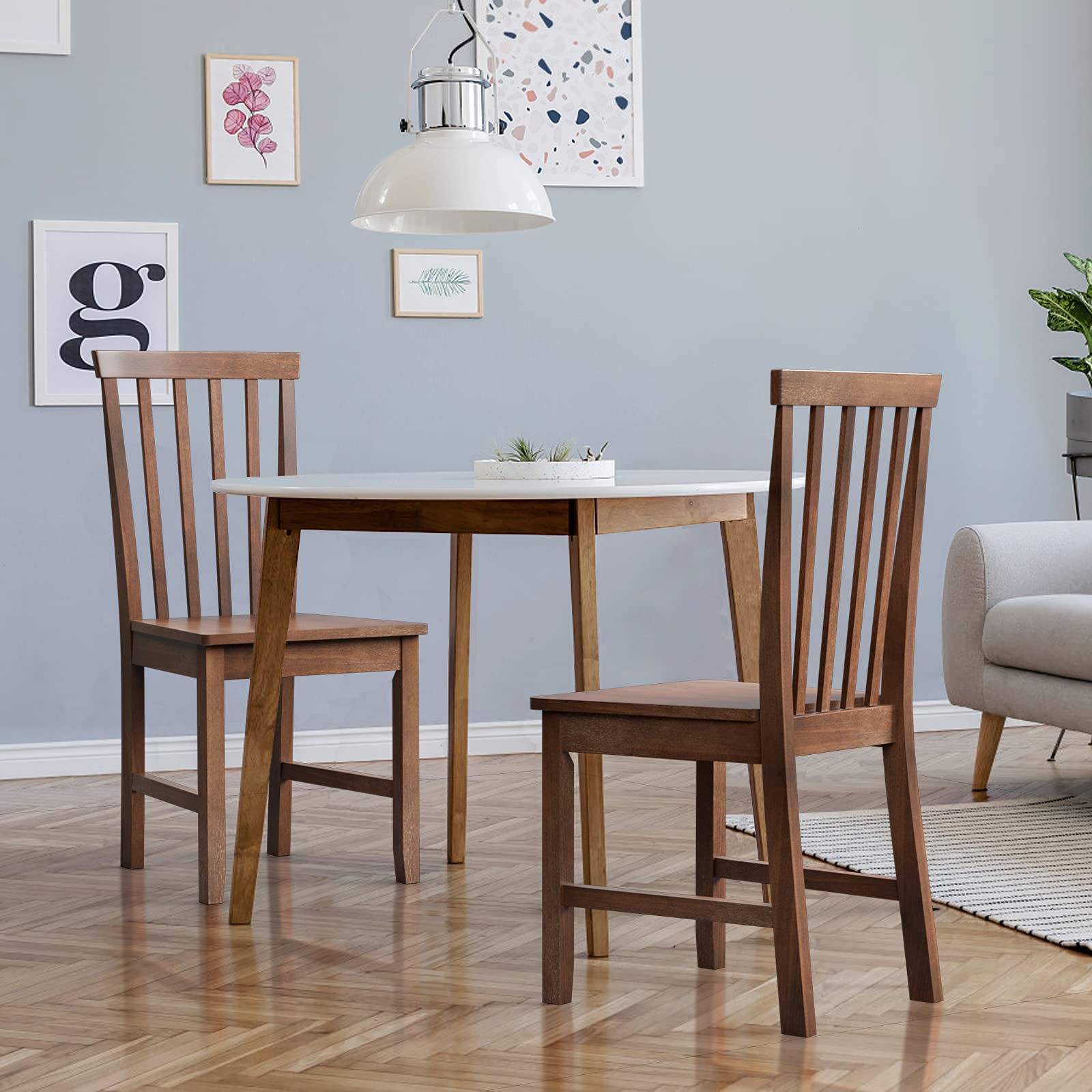 COSTWAY Set of 4 Slat Back Dining Chairs | Transitional Rubber Wood Side Chairs with Thickened Legs & Sturdy Construction | Smooth Surface for Comfort | Perfect for Dining Room, Kitchen, Living Room & Bedroom | Ideal for Family Meals, Entertaining Guests & Daily Relaxation