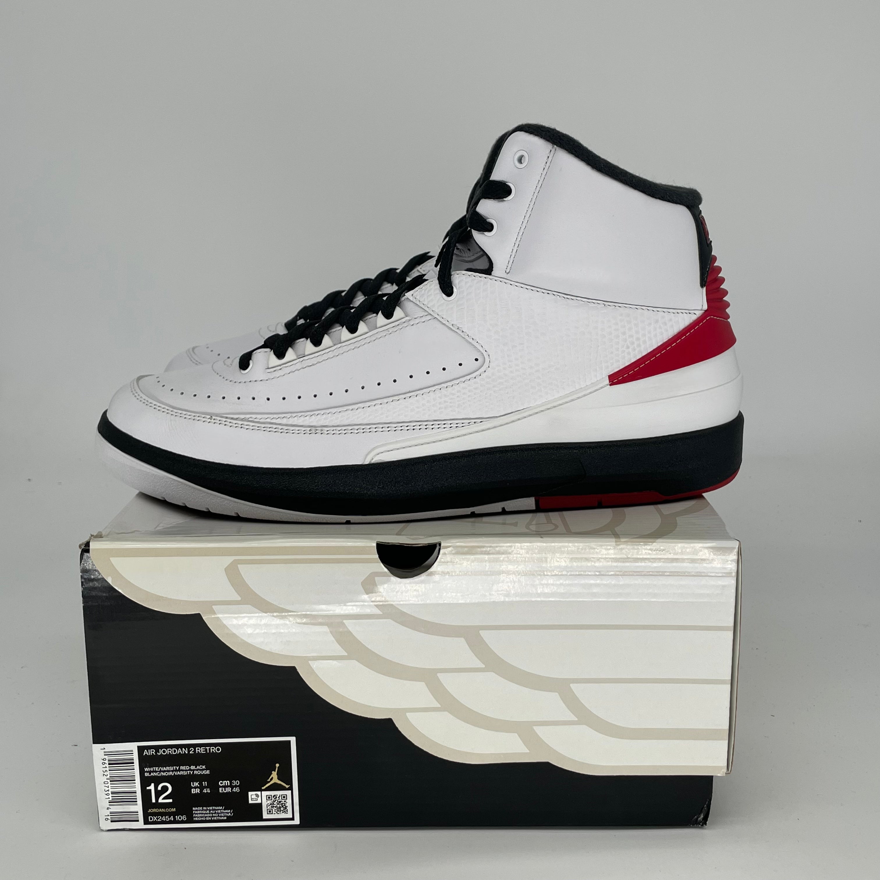 Original Air Jordan 2 Retro Chicago Men's Basketball Shoes Size 12 DX2454-106 - Authentic Retro Sneakers for Streetwear & Basketball Games