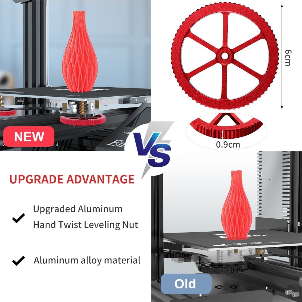 Official Creality Metal Leveling Nuts with 20mm Die Springs & 0.4mm Nozzles - Red Hand Twist Nuts Set for Ender 3/3 Pro/3 V2/3 Max, Ender 5/5 Plus/5 Pro, CR-10 Series 3D Printers | Perfect for Bed Leveling & Maintenance | Ideal for Home, Office & Workshop 3D Printing Projects