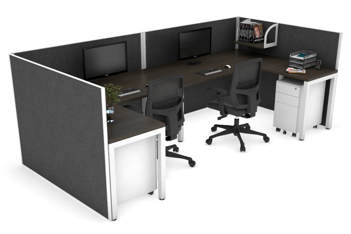 Quadro Square Legs 2-Person Corner Workstation - U-Shaped White Frame Office Desk [1800L x 1800W with Cable Management] - Perfect for Home Office & Collaborative Workspaces