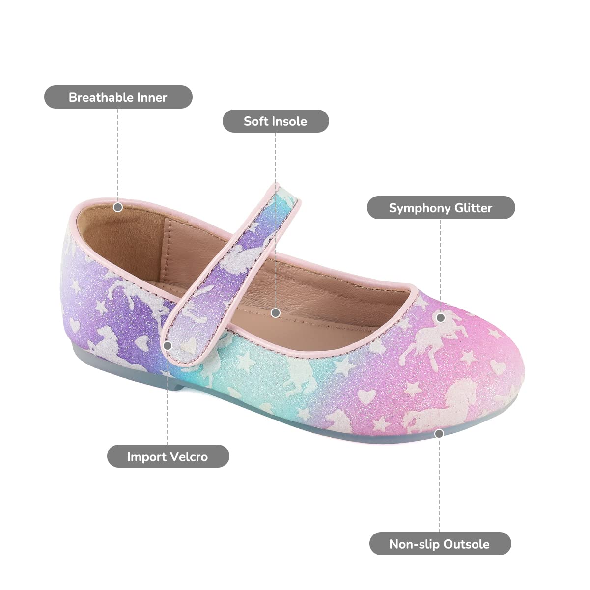 Girls Rainbow Mary Jane Flat Shoes - Cute Toddler Dress Shoes for Birthday Party, School, Wedding | Comfortable & Stylish for Everyday Wear, Playdates & Special Occasions