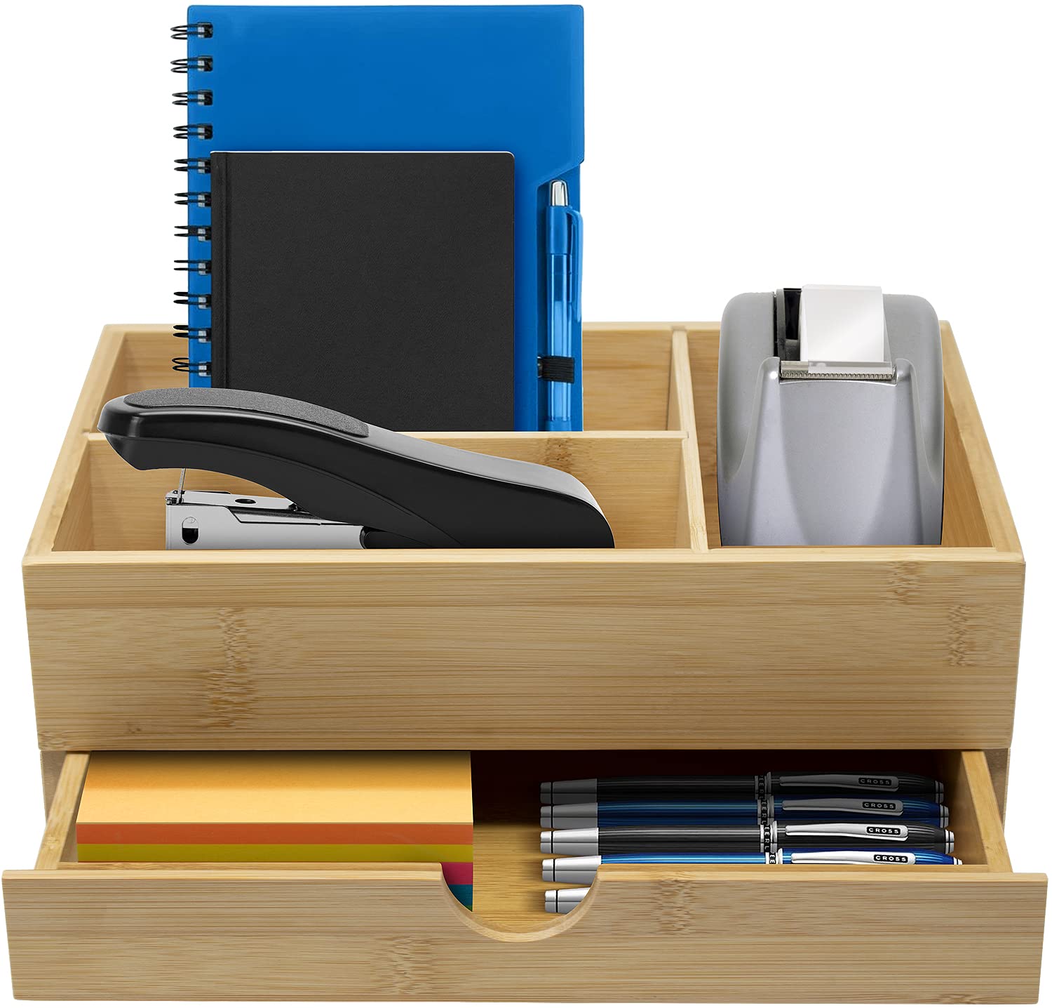 Sorbus Bamboo Wood Storage Drawer Organizer for Office Desk, Countertop, Vanity & Bathroom - Perfect for Office Supplies, Makeup, Cosmetics & Skincare Organization (Set of 3) - Ideal for Home, Office & Beauty Storage Solutions