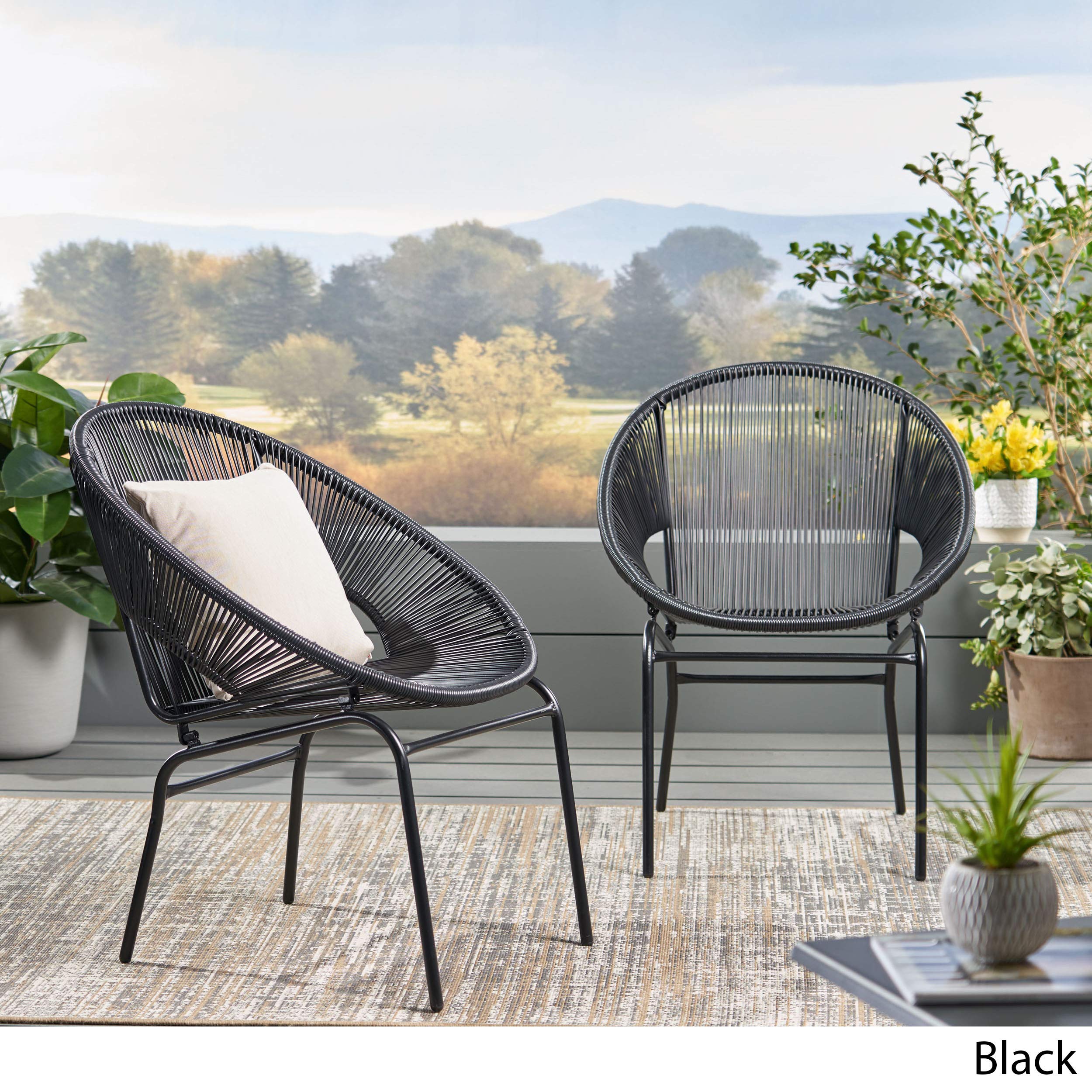 Modern Outdoor Faux Rattan Club Chair Set of 2 - Black Weather-Resistant Patio Furniture for Garden, Poolside & Backyard Relaxation