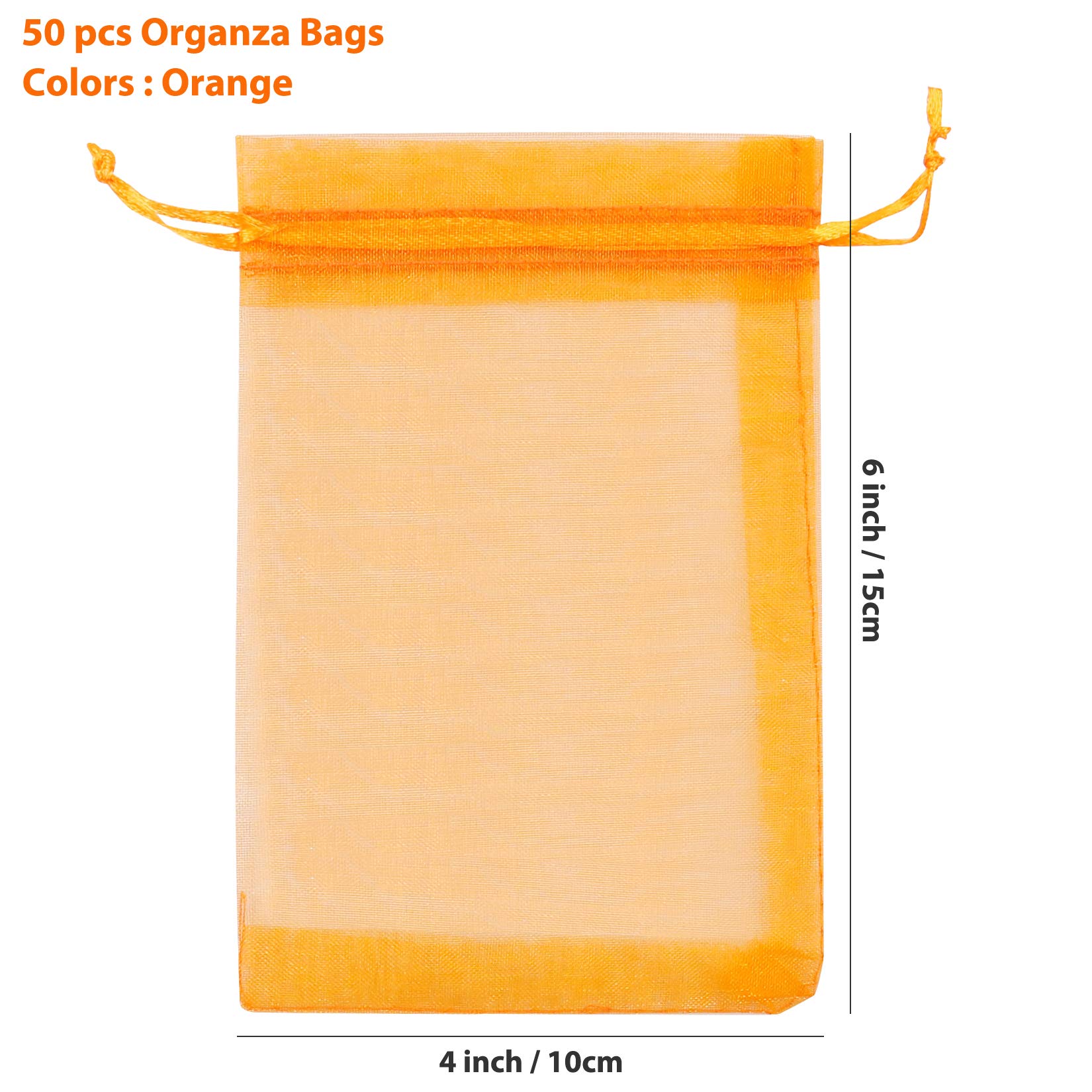 ANZNKU 50 Pack 4x6 Inch Premium Sheer Organza Drawstring Gift Bags - Perfect for Candy, Jewelry, Party Favors, Weddings, Halloween & Christmas (Orange) | Elegant Packaging for Special Occasions