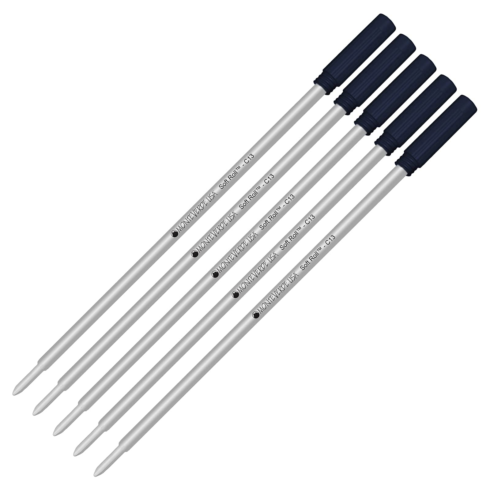 Monteverde Soft Roll Ballpoint Ink Refill 5-Pack - C13 Paste Ink for Cross Style Pens - Blue Black Medium Tip 0.7mm - Smooth Writing for Office, School & Everyday Use