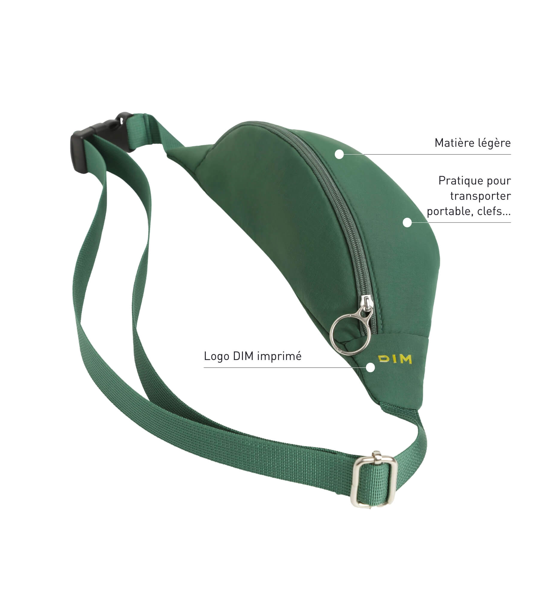 Dim Move Unisex Green Zippered Waist Bag - Perfect for Travel, Running, Hiking & Everyday Use