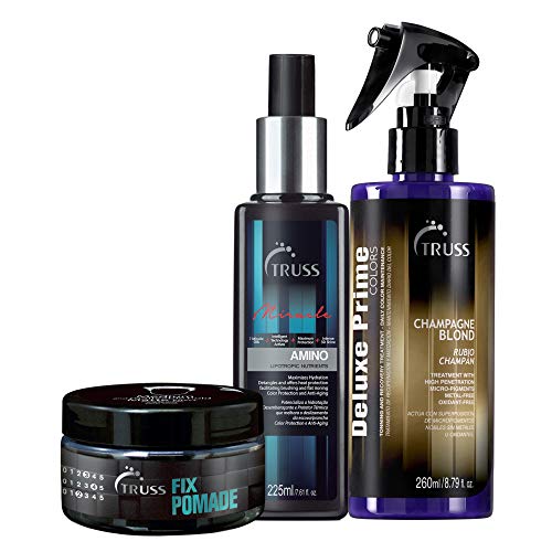 Professional Truss Fix Pomade Bundle with Amino Miracle Heat Protectant Spray & Deluxe Prime Champagne Blonde Hair Toner - Styling & Color Care for Men & Women