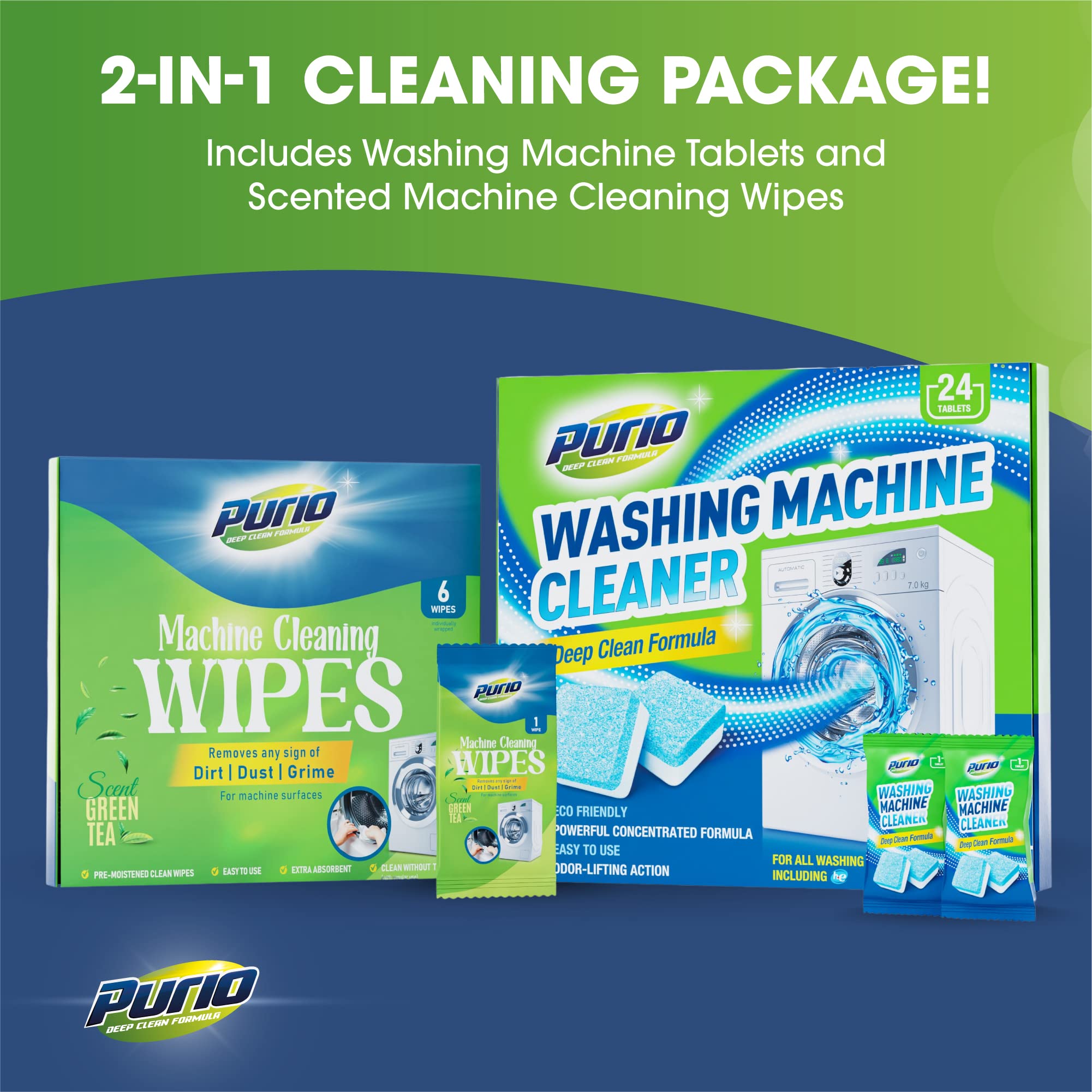 24-Count Washing Machine Cleaner Tablets - Deep Cleaning Formula for Top Load & Front Load Washers (Standard & HE) | Eliminates Odors, Mold & Residue for Fresh Laundry