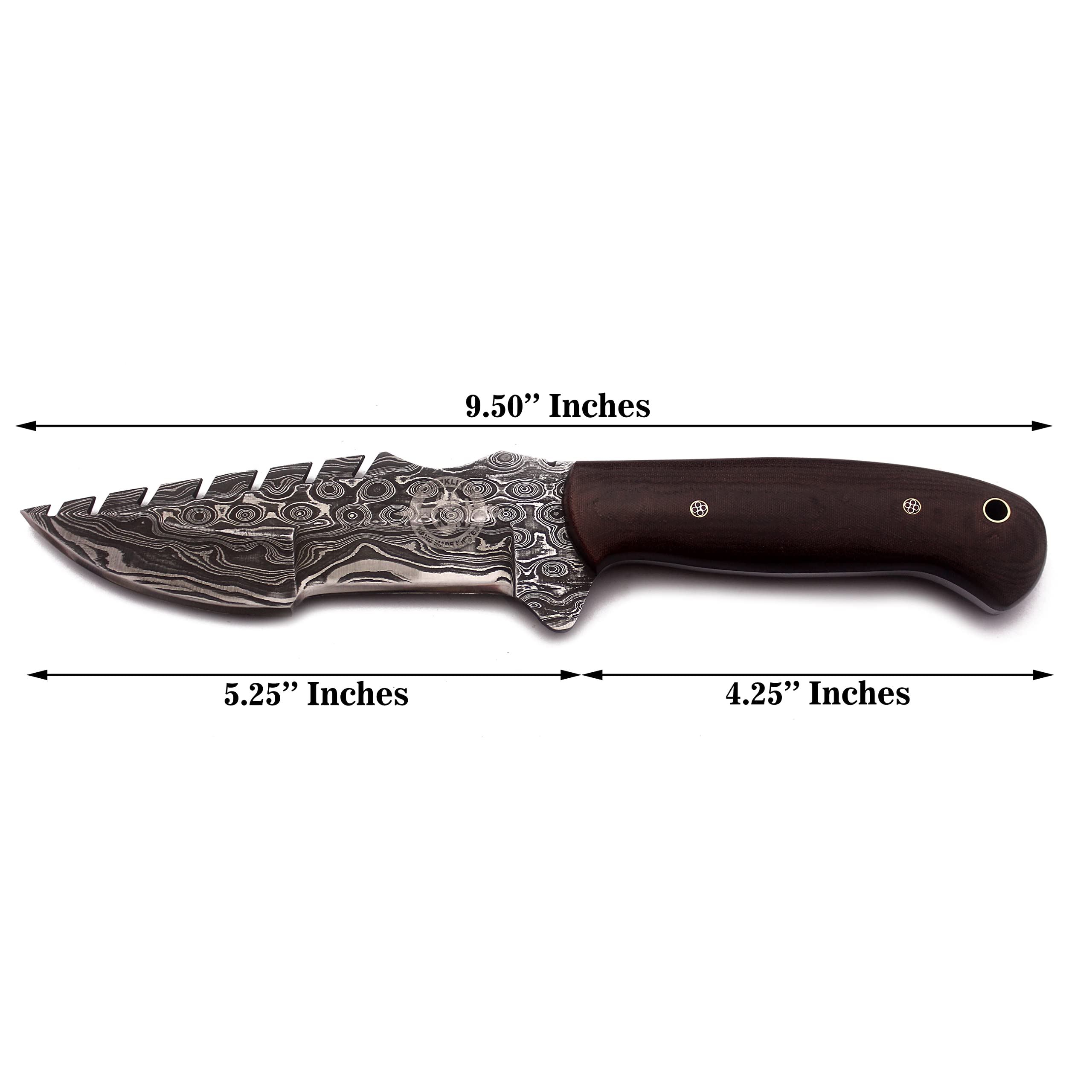 Premium Damascus Steel Tracker Knife - Handmade Fixed Blade Hunting Knife with G10 Handle & Cowhide Leather Sheath - Includes Sharpening Stone - Ideal for EDC, Hunting, Bushcraft, Camping (SAW BACK-38 BROWN)