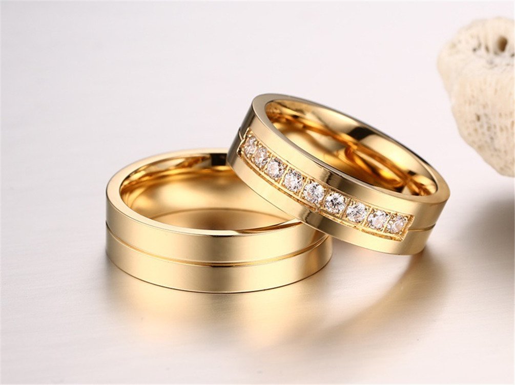 High Polished Titanium Cubic Zirconia Engagement Rings & Wedding Bands for Women - 6mm Width in Gold, Silver & Rose Gold - Perfect for Proposals, Anniversaries & Bridal Jewelry