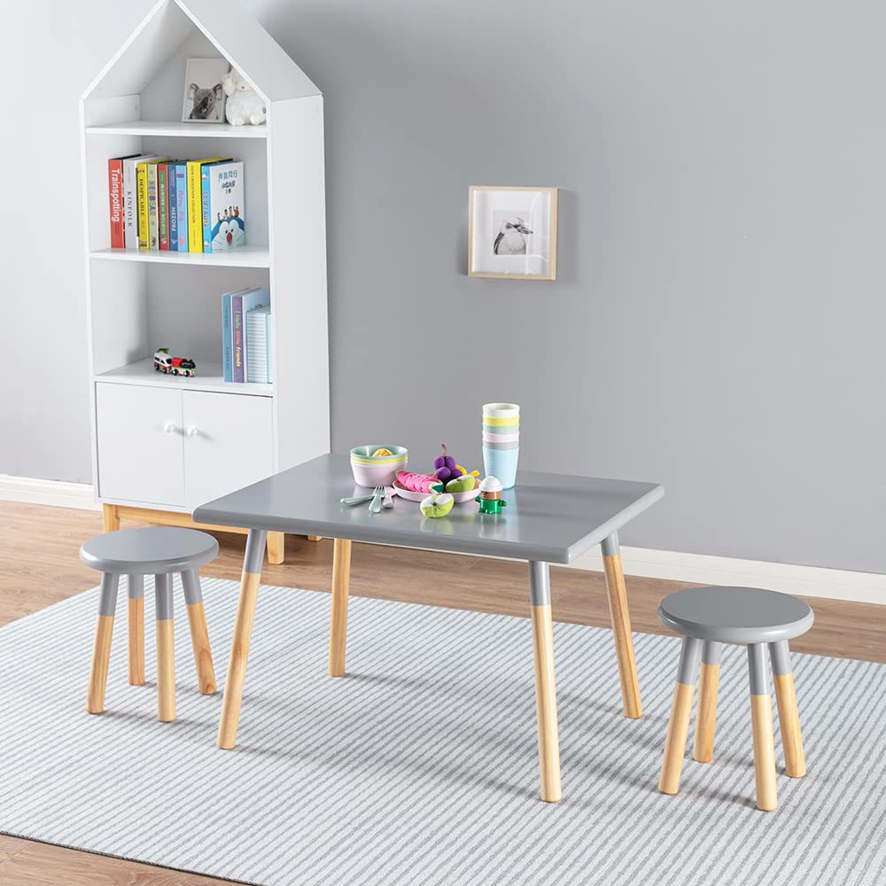 ACEssentials Kids Dipped Table and Stool Set - Gray Wooden Children's Furniture for Playroom, Classroom & Home Learning Activities
