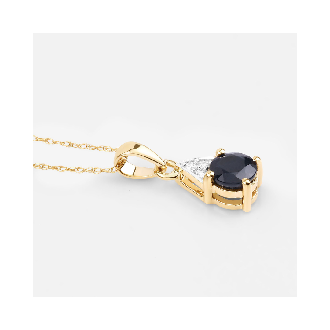 10K Solid Gold Blue Sapphire and Diamond Solitaire Pendant Necklace for Women - Elegant Jewelry Gift for Birthday, Anniversary & Special Occasions