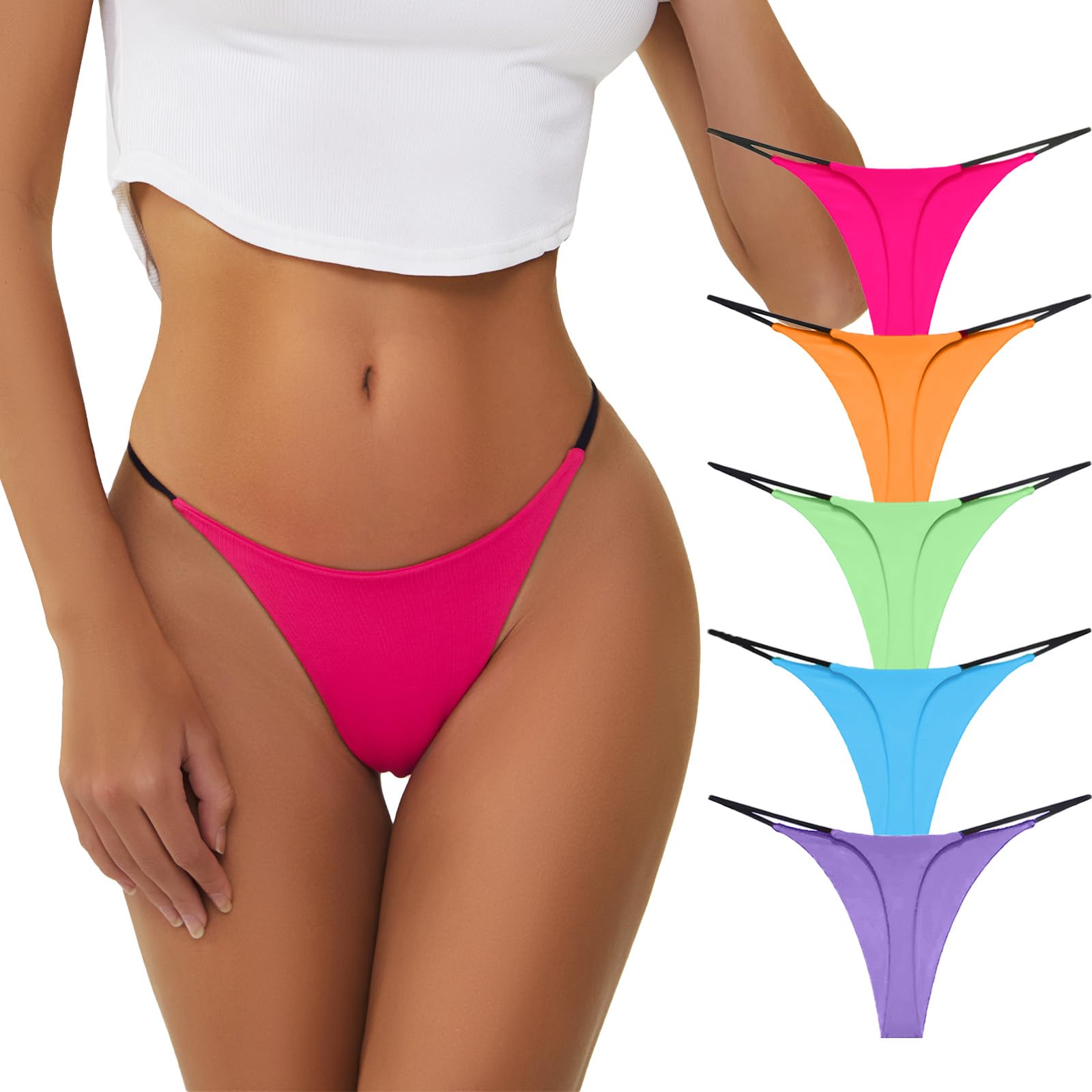 Sexy Women's Thong Underwear 5-Pack - Low Rise G-String Panties with T-Back Design for Comfort & Confidence | Perfect for Date Night, Lingerie Gift & Everyday Wear