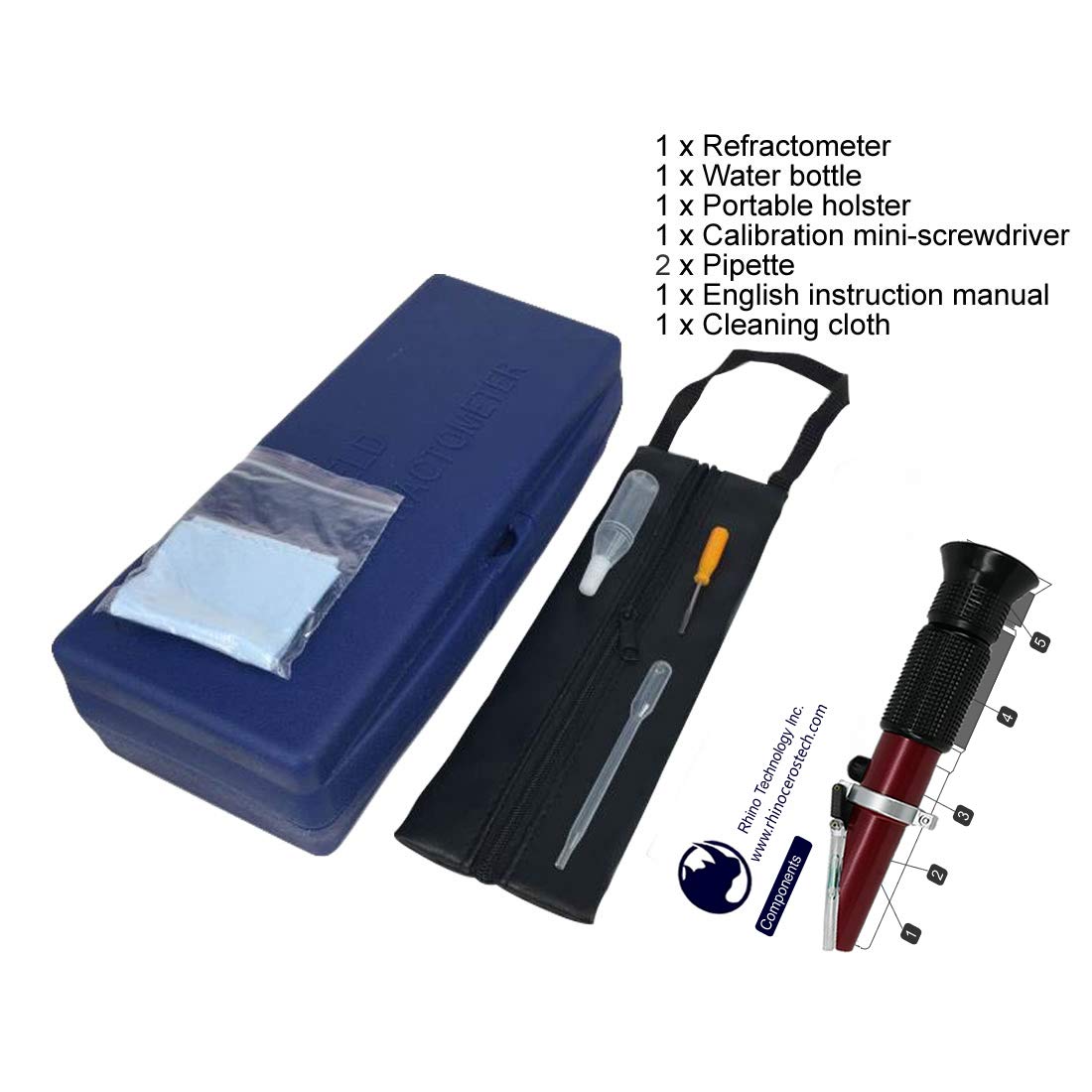 Rhino Clinical Refractometer for Serum Protein (0-12g/dl) & Urine Specific Gravity (1.000-1.050) - Digital Refractive Index 1.3330-1.3600 RI with Automatic Temperature Compensation & Teflon Coating - Ideal for Medical Labs, Veterinary Clinics, and Home Healthcare Use