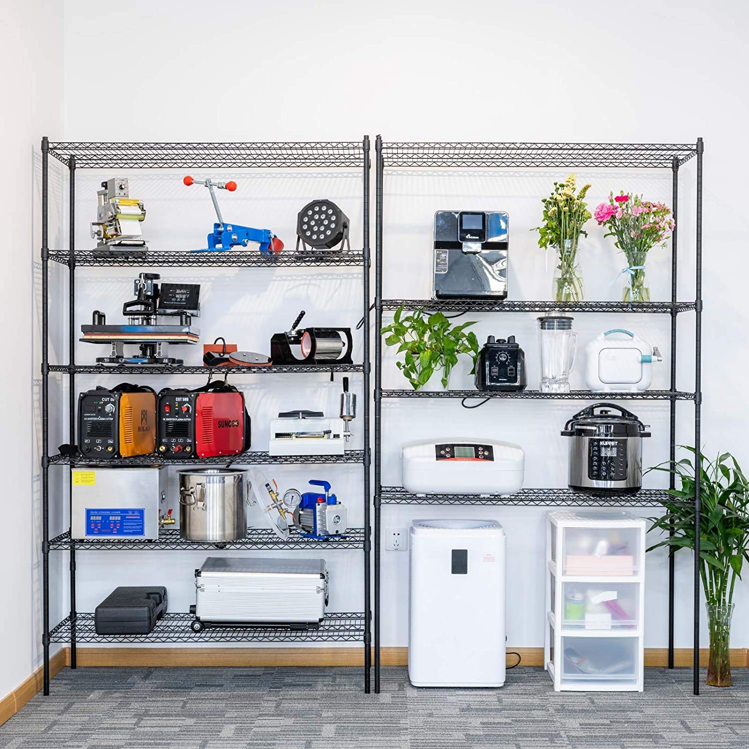 6-Tier Heavy Duty Metal Wire Shelving Unit with Wheels - Adjustable Height 48