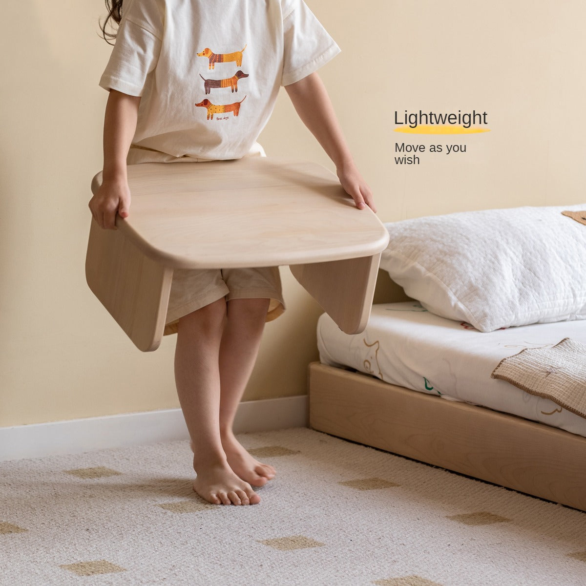 Birch Washed White Kids Bedside Table - Low Stool for Children's Room, Nursery, or Playroom - Perfect for Bedtime Stories, Storage & Decor