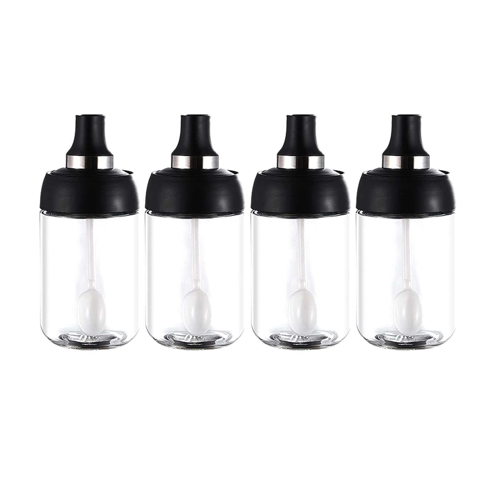 4-Piece Glass Seasoning Jars Set with Lids & Spoons - Airtight Spice Containers for Salt, Pepper, Herbs - Includes Olive Oil Bottle with Brush - Moisture-Proof Kitchen Storage for Cooking, Baking & Meal Prep (Red)