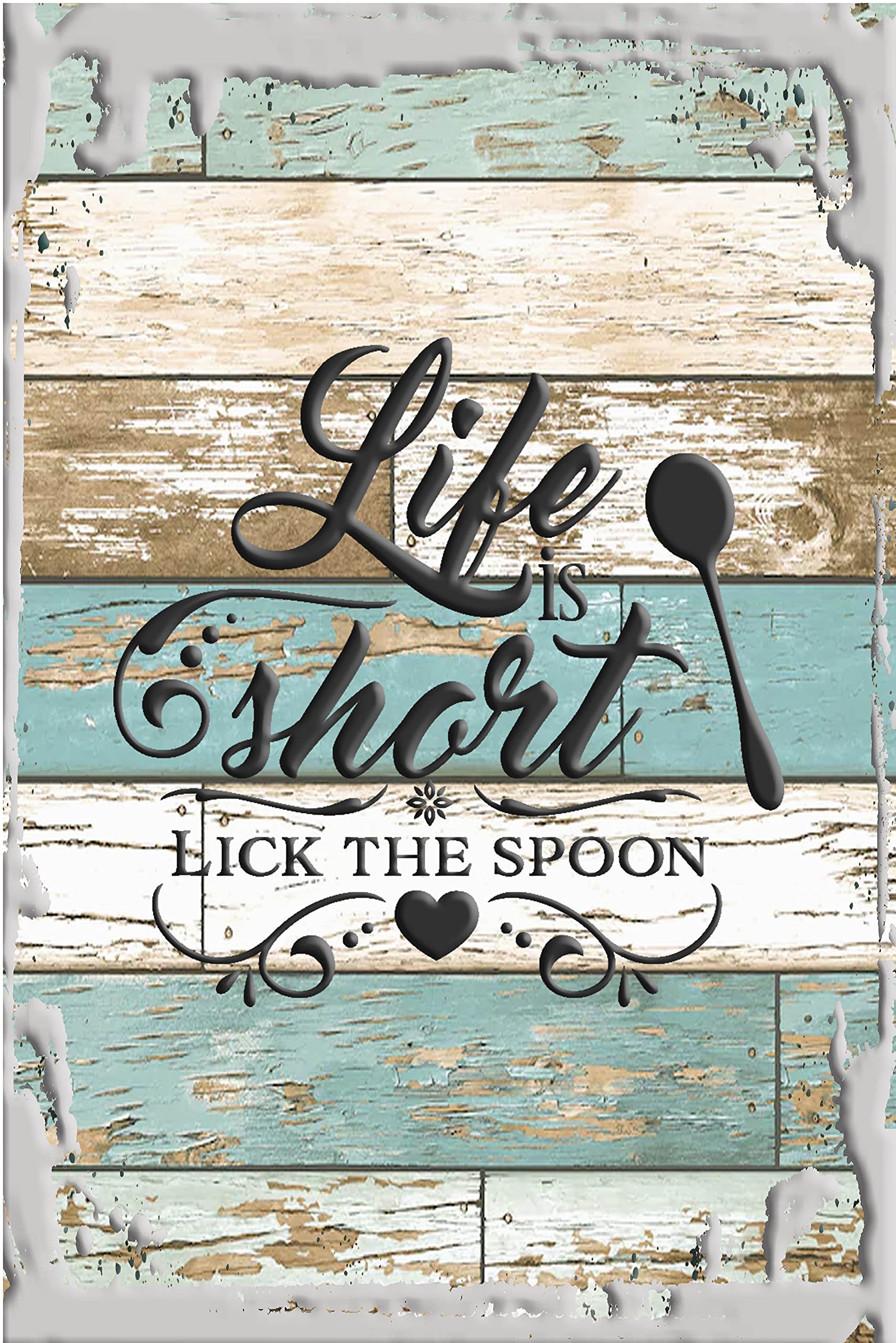 Funny Kitchen Wall Art - Life Is Short Lick The Spoon Baking Quote Decor | White Canvas Print for Home, Cafe & Restaurant | Perfect Gift for Chefs & Bakers