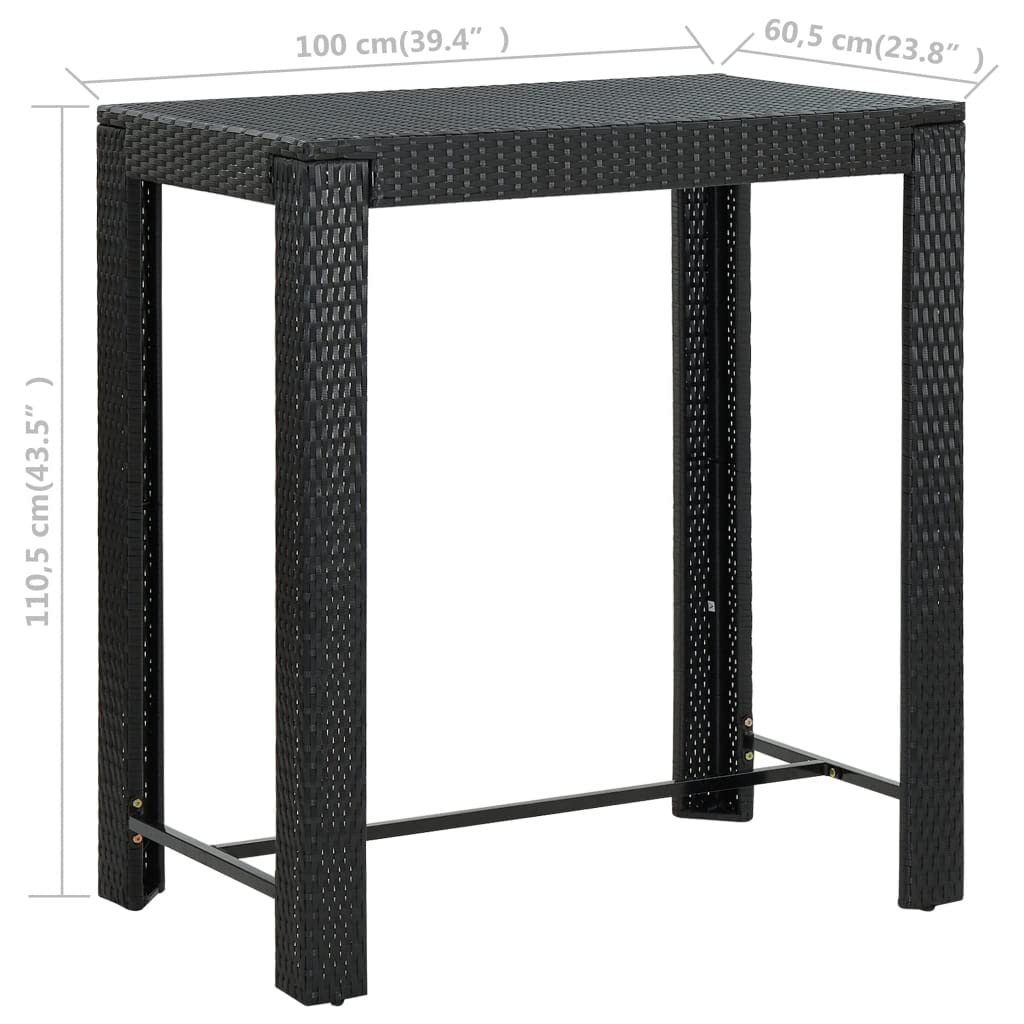Premium 7-Piece Black Patio Bar Set with Waterproof Cushions - Durable Poly Rattan Outdoor Dining Set - Square Bar Table & 6 Stools for Garden, Poolside, and Backyard Entertaining
