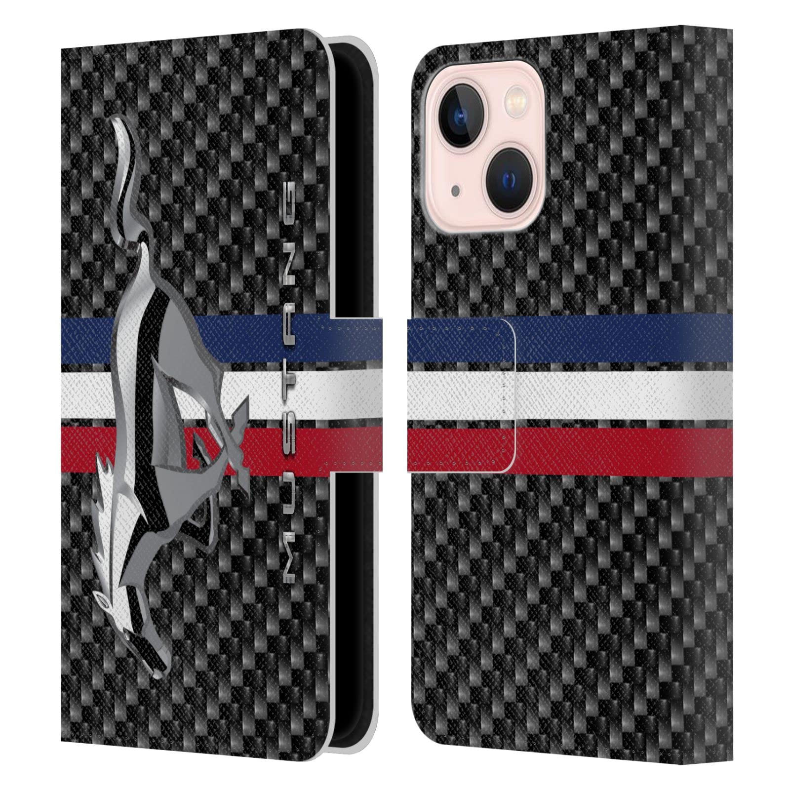 Head Case Designs Officially Licensed Ford Mustang Leather Wallet Case for Apple iPhone 13 Mini - Oversized Logo Protection Cover for Car Enthusiasts & Daily Use