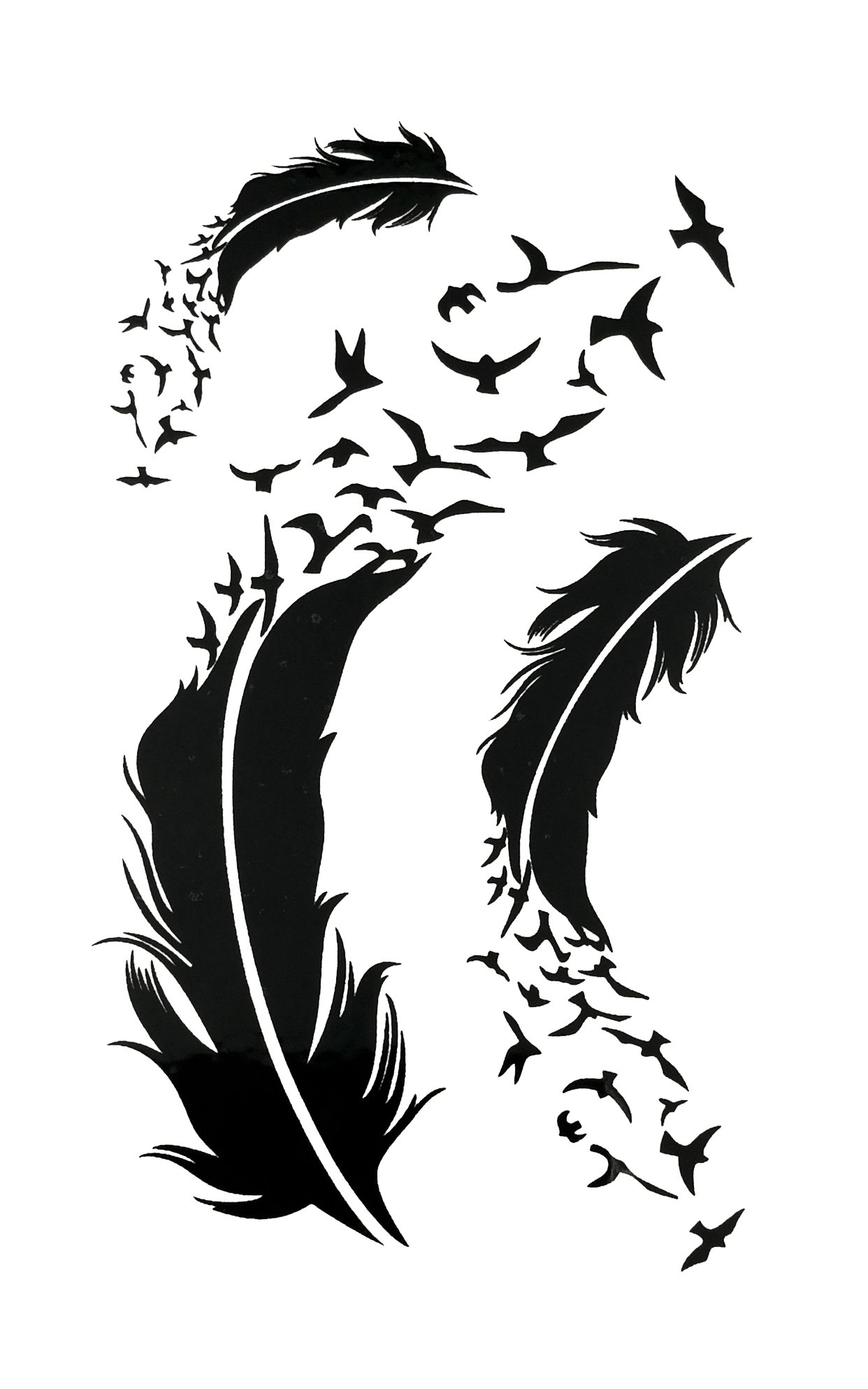 3D Temporary Tattoo Feather Design - 10.5x6CM Realistic Body Art Sticker - Waterproof Fake Tattoos for Women & Men - Perfect for Parties, Festivals, and Costume Events - 1PC Black