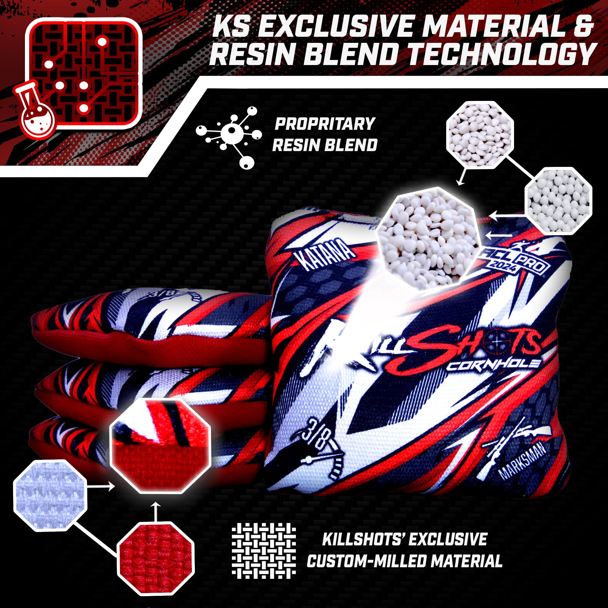 ACL Pro Certified Cornhole Bags - AK47 Series Limited Edition | Premium Dual-Speed Game Bags for Outdoor Parties, Tailgating & Backyard Fun | Durable Weather-Resistant Set of 4 (Killshots Brand)