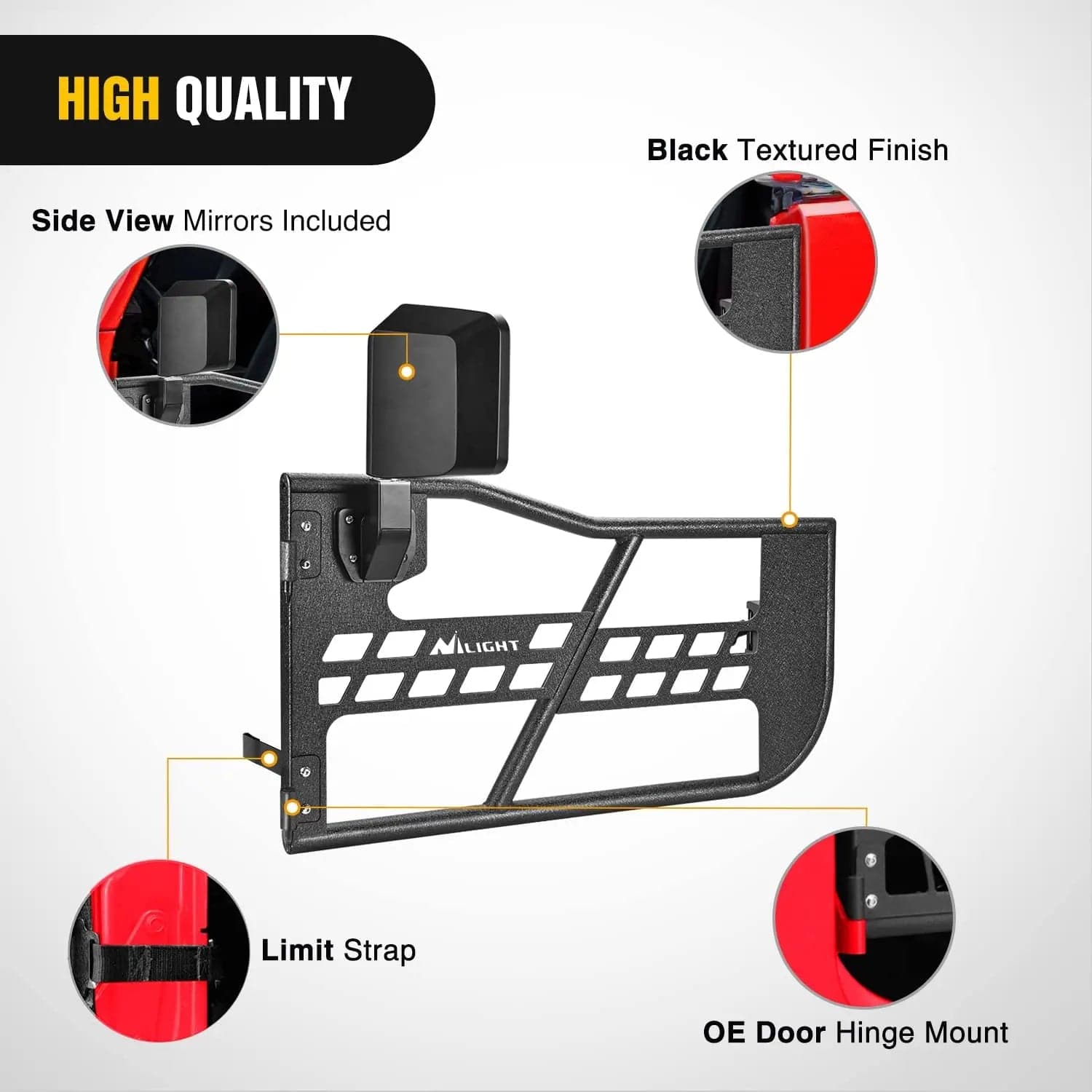 Jeep Wrangler JL & Gladiator JT Front Tubular Doors with Side Mirrors | Compatible with 2018-2023 Models | Off-Road Adventure & Custom Style Upgrade